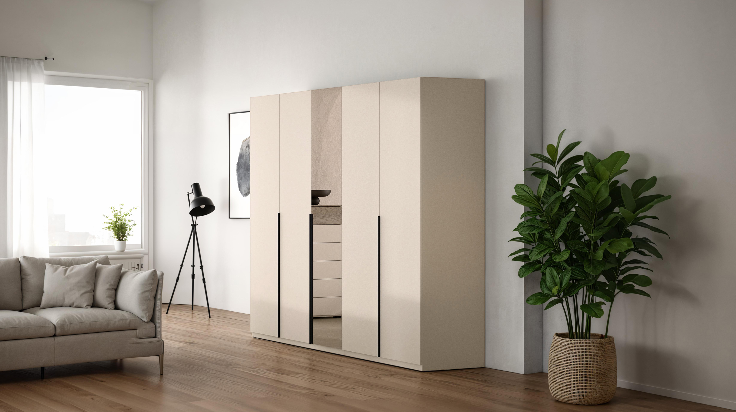 Kleiderschrank mit Spiegel 230 cm beige - 5-türig - FAVORITA