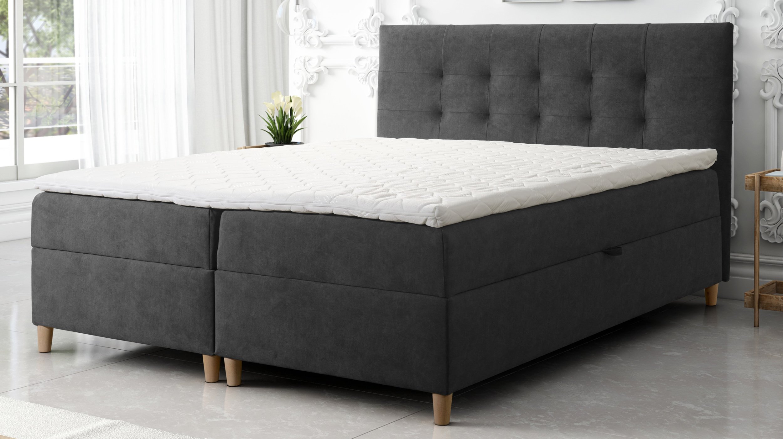 Boxbett 160 x 200 cm anthrazit Bettkasten - ADORA Boxbett 160 x 200 cm anthrazit Bettkasten - ADORA