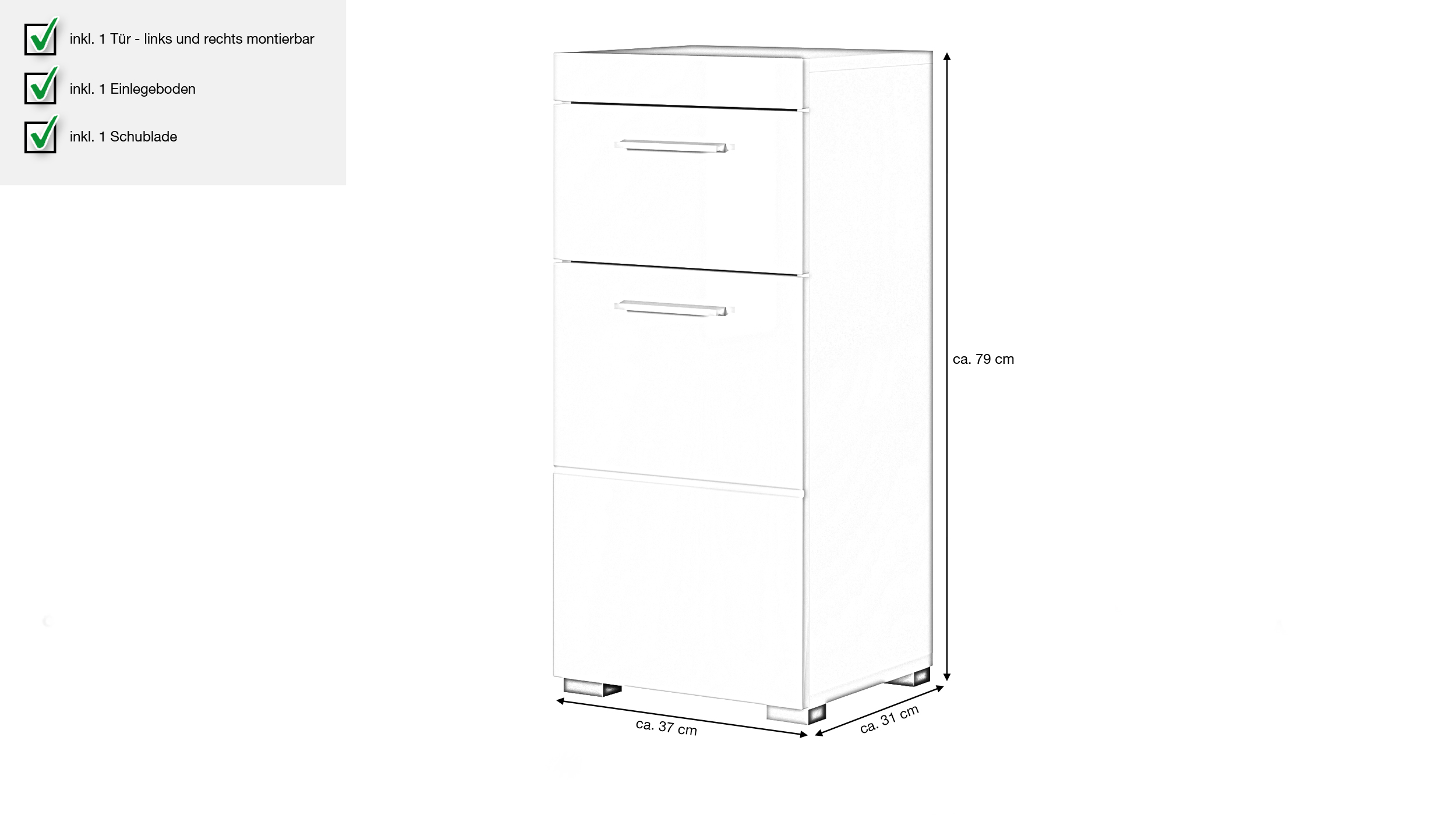 Bad Unterschrank weiß hochglanz 37 cm 1 Tür - AMANDA