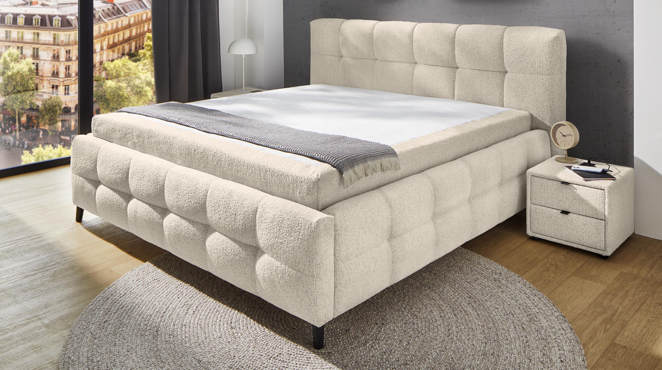 Polsterbett 180 x 200 cm Stoffbezug beige - LUCY