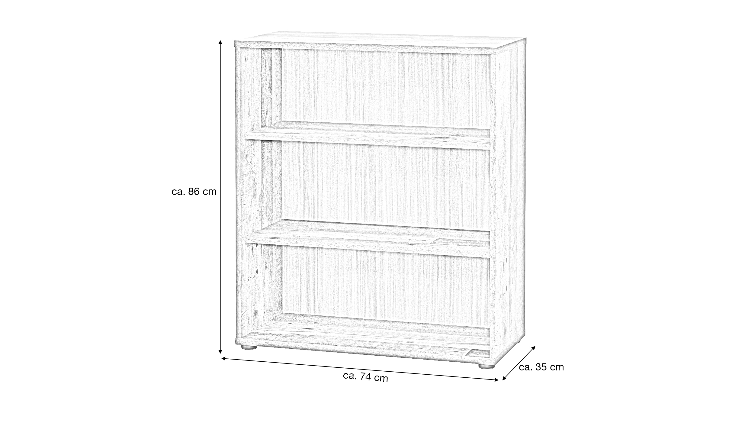 Bücherregal Standregal Old Wood B 74 x H 86 cm - TEMPRA