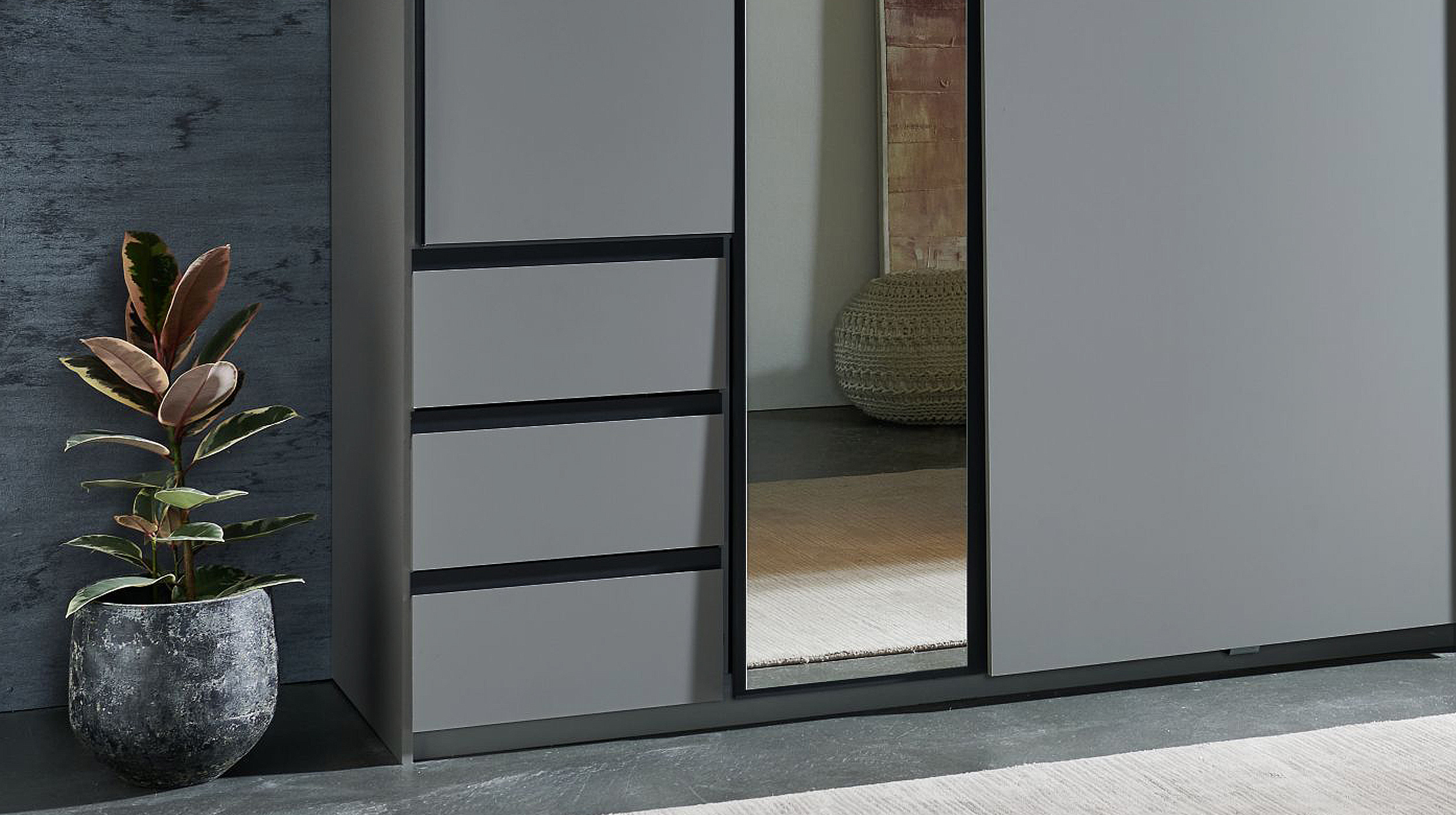 Schwebetürenschrank grau mit Spiegel 168 cm 2-türig - STADE 