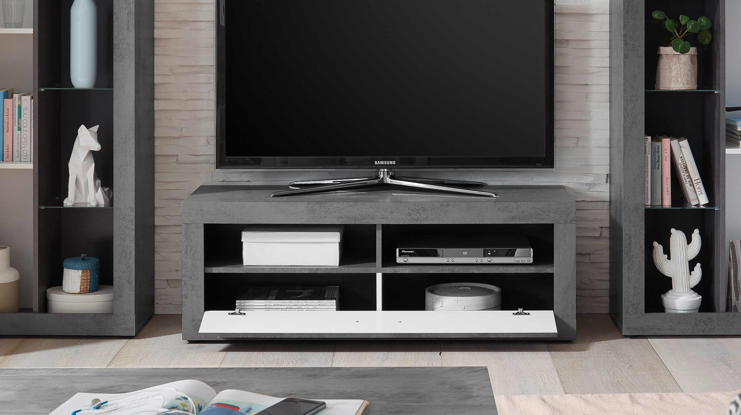 Wohnwand Old Wood - grau 305 cm Anbauwand - FULDA