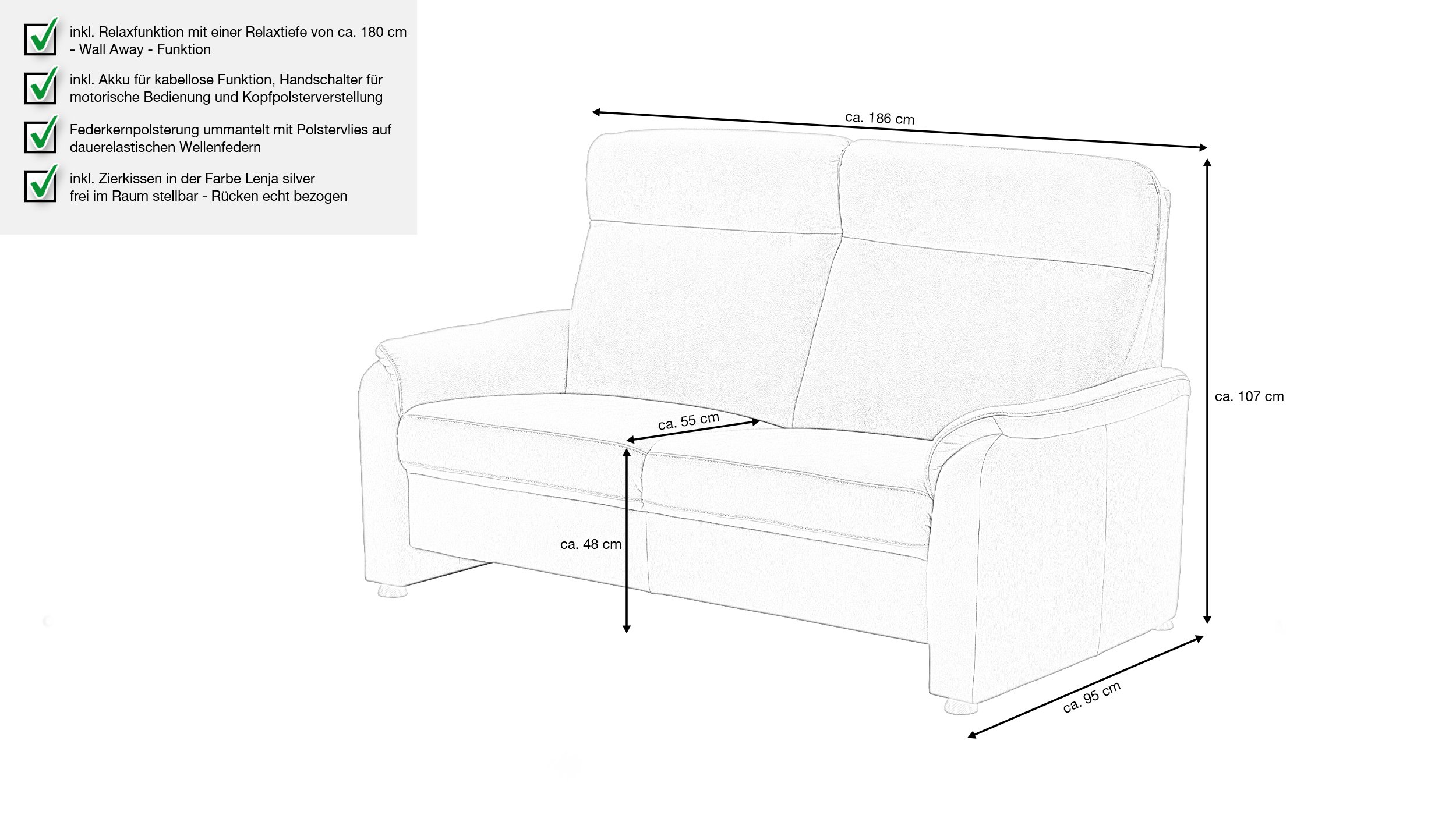 Couchliebe® Einzelsofa 2,5 Sitzer planbar - anthrazit - Premium Version - PENELOPE