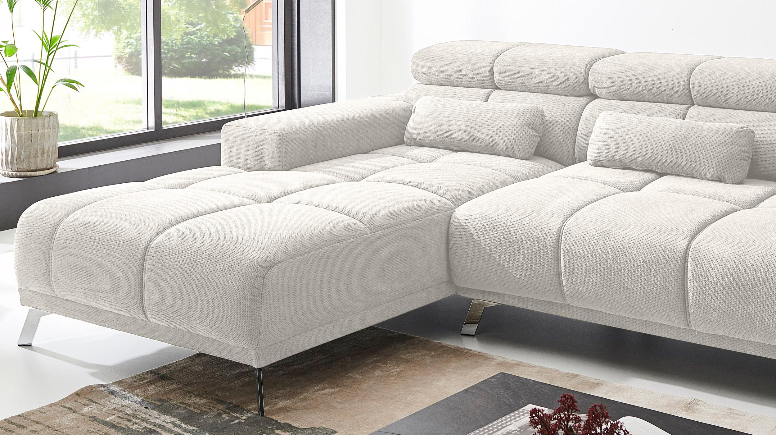 Ecksofa creme ausziehbar - Sitztiefenverstellung 285 cm - OT links - SPEED