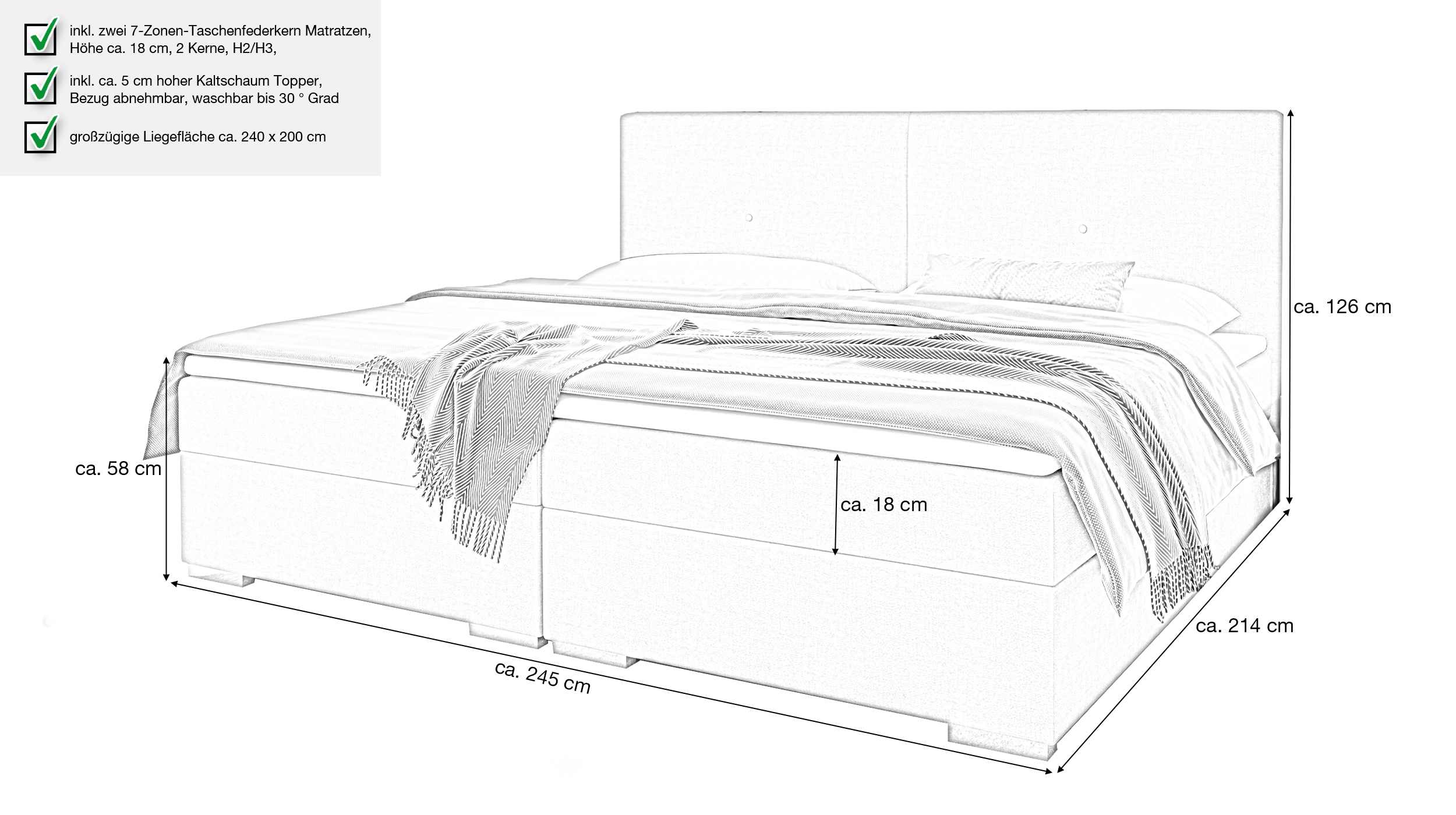 Boxspringbett 240 x 200 cm taupe Stoffbezug - STAR
