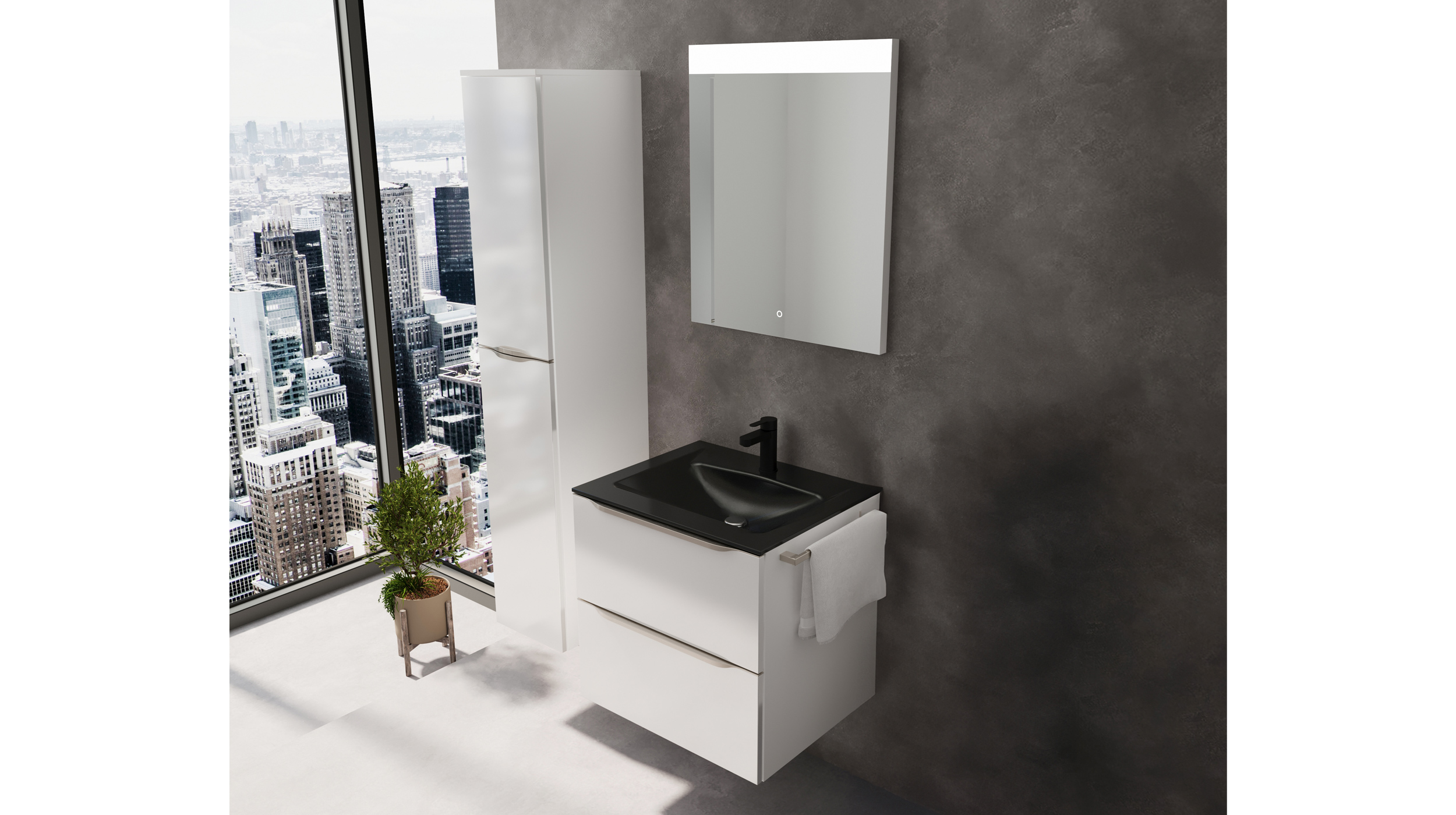 Badmöbel-Set weiß Glanz - 3-Teile mit HS - Waschtisch 60 cm - FRANA