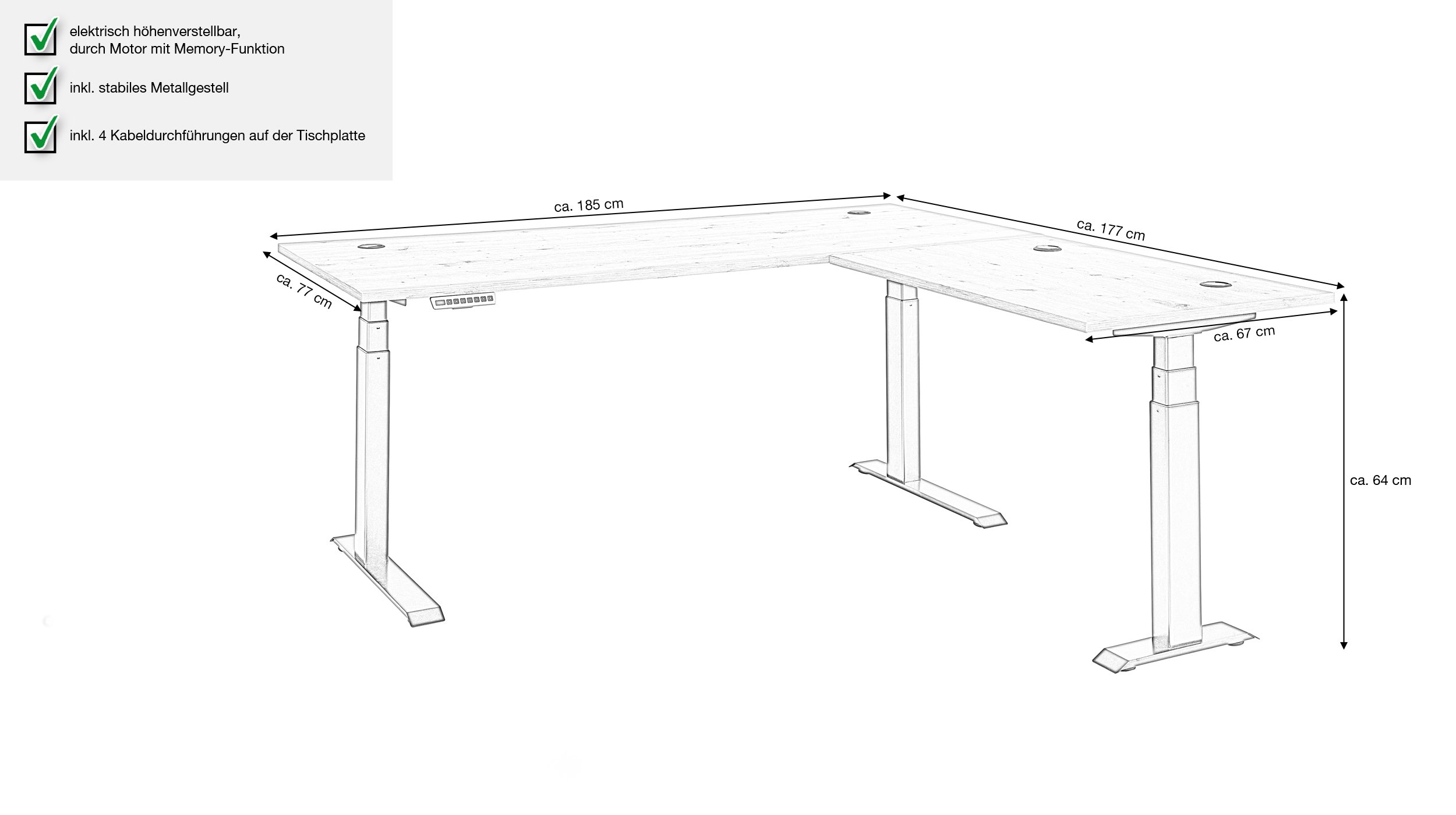 Eck-Schreibtisch Artisan Eiche 185 cm - MEMPHIS 