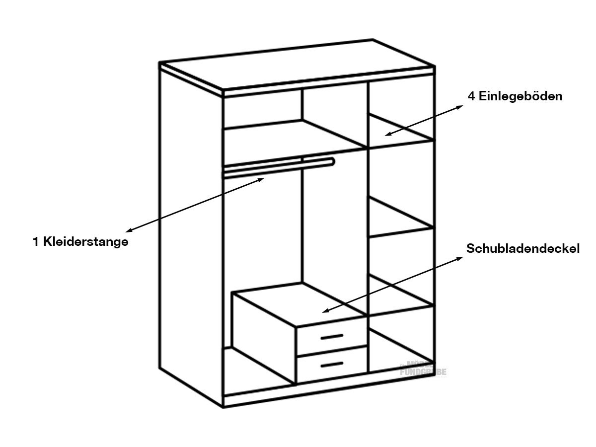 Kleiderschrank mit Spiegel Plankeneiche - graphit - 135 cm LIVERPOOL Kleiderschrank mit Spiegel Plankeneiche - graphit - 135 cm LIVERPOOL