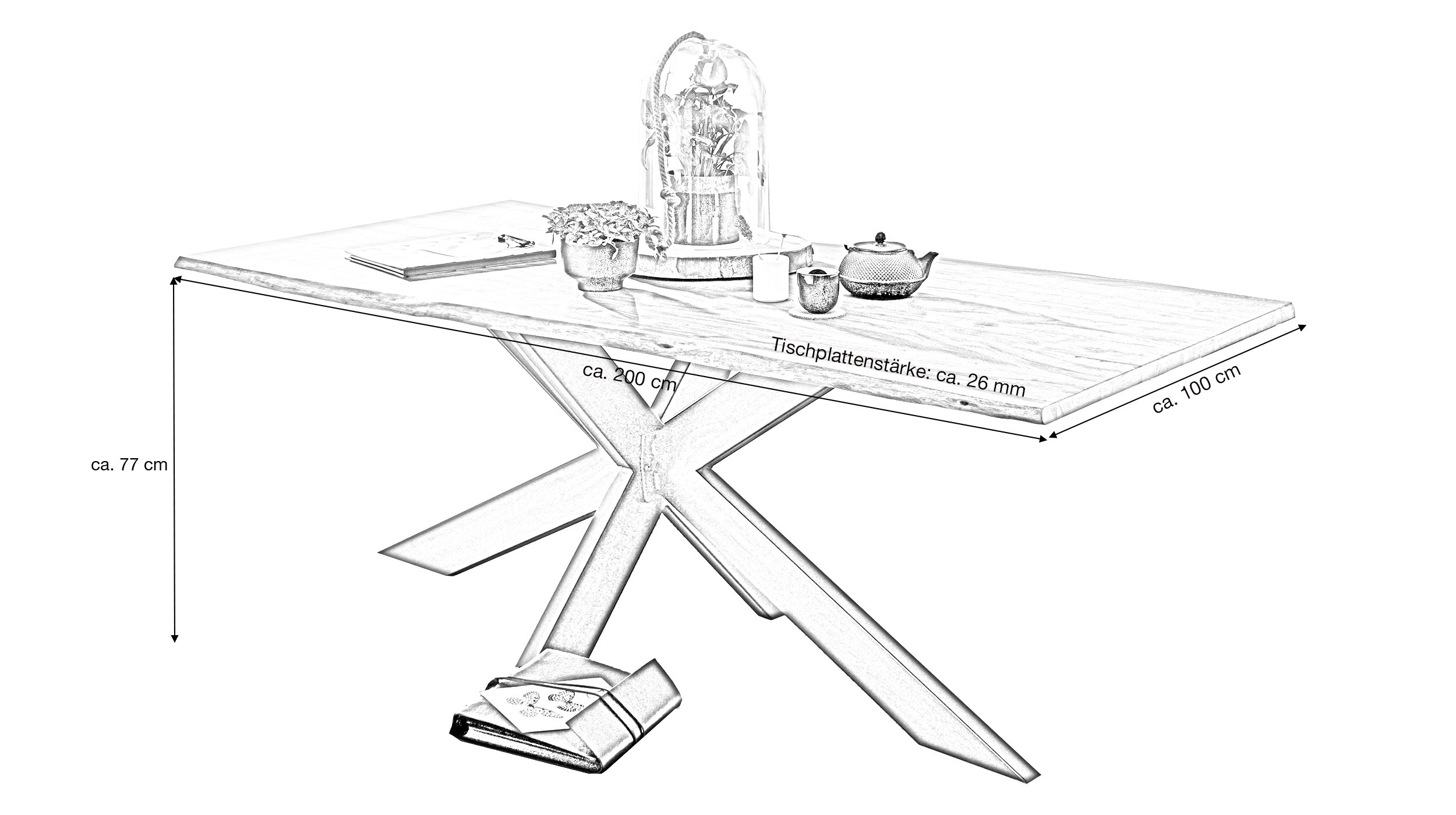 Esstisch Baumkantentisch 200 cm Akazie massiv lackiert - TIMY
