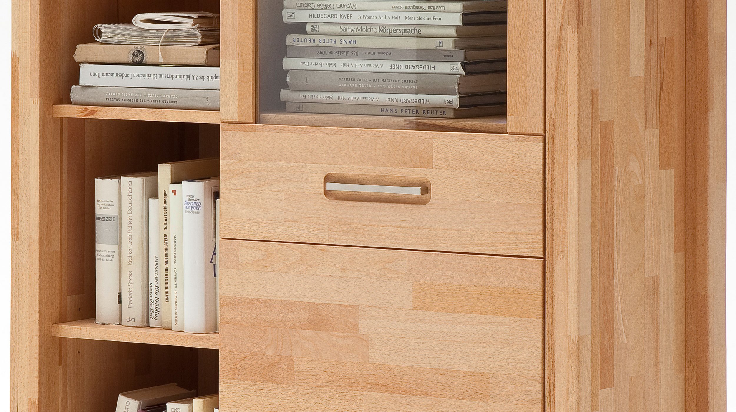 Highboard mit 1 Glastür Kernbuche massiv geölt 98 cm - FENJA