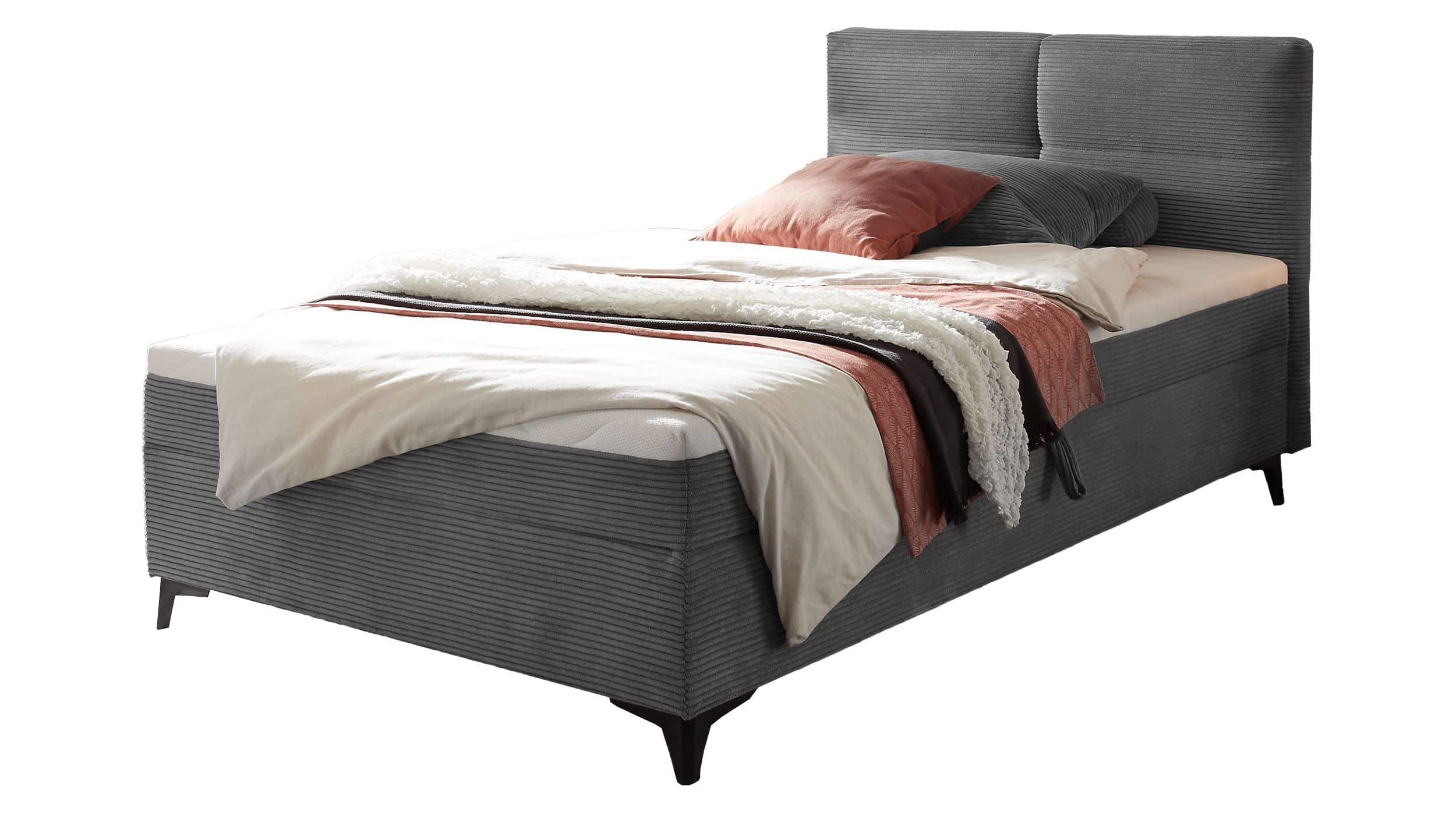 Boxbett Cord grau 120 x 200 cm mit Bettkasten - ANDON