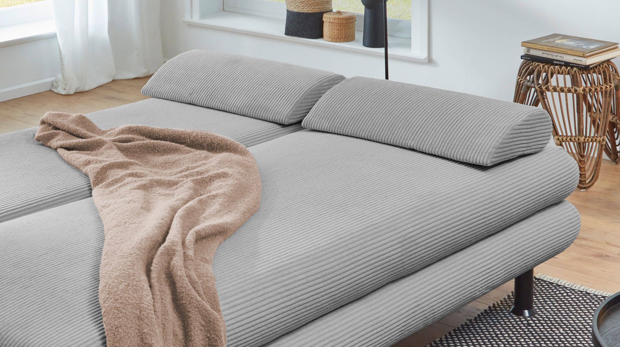 Schlafsofa mit Bettkasten Cord grau 190 x 93 cm - BAREND