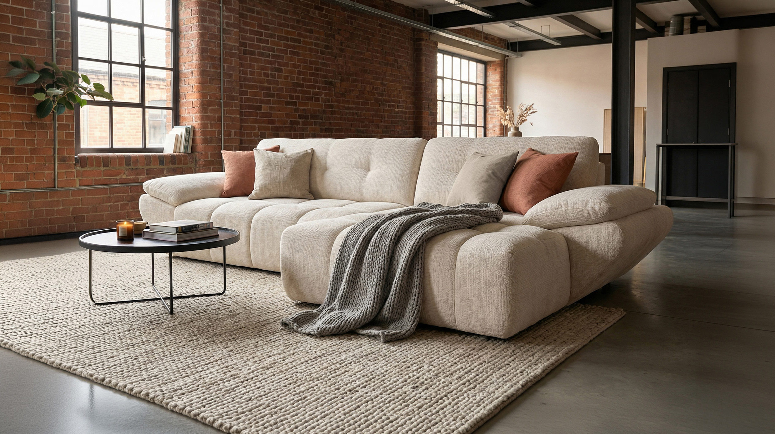 Ecksofa creme elektrisch ausfahrbar 308 cm - OT rechts - HUGO