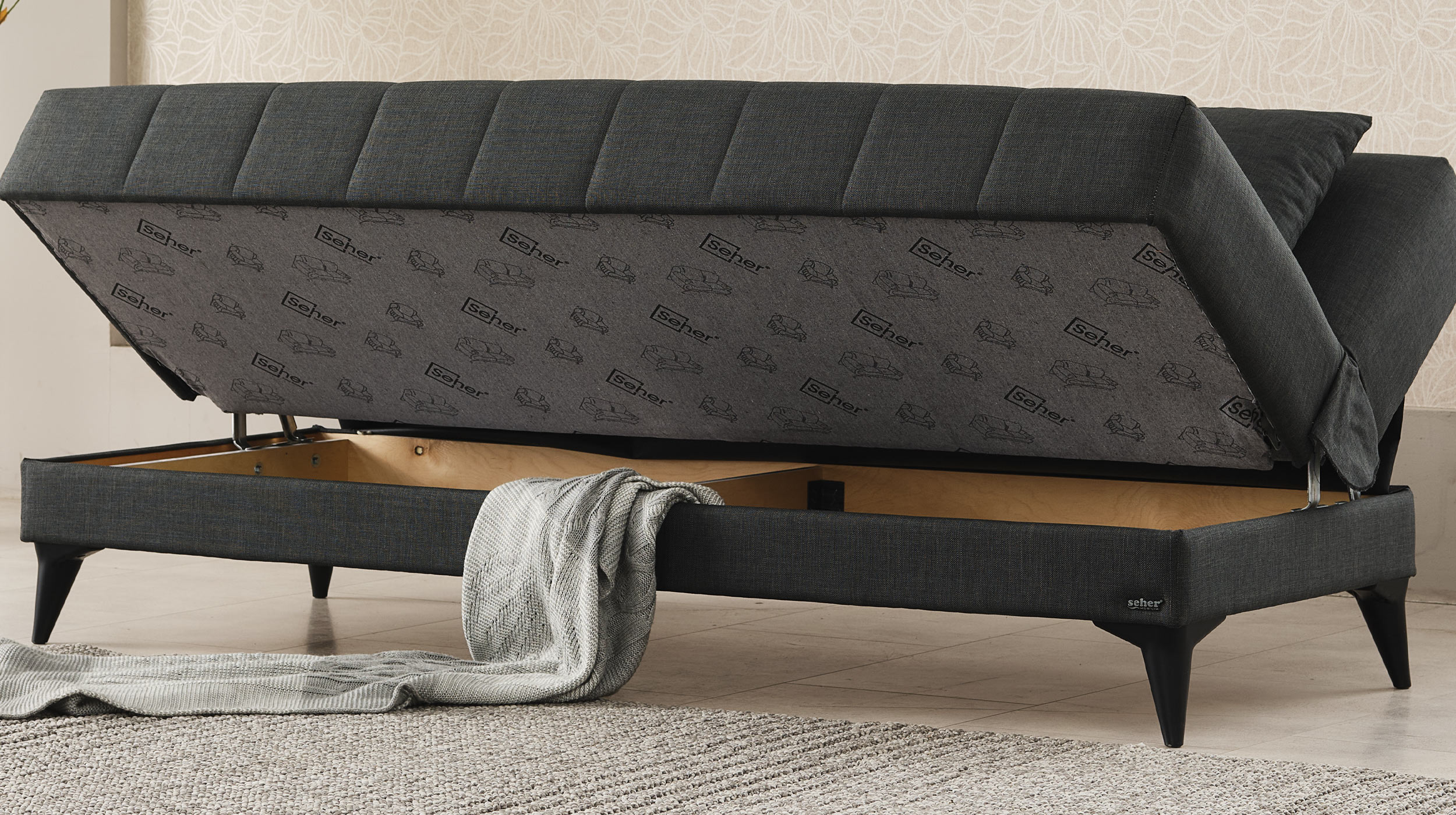 Einzelsofa 3-Sitzer grau Schlaffunktion Bettkasten 192 cm - ACTION