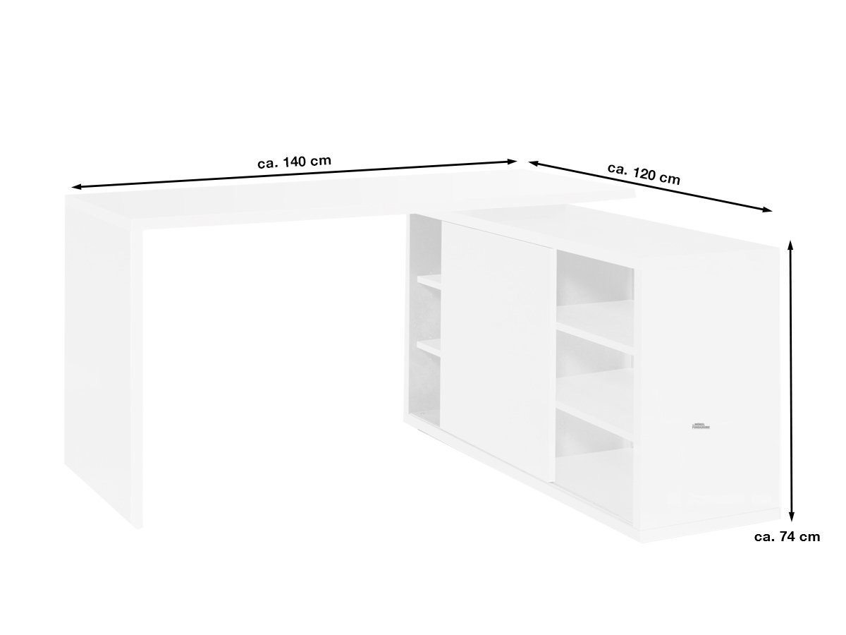 Eck-Schreibtisch weiß hochglanz 140 cm - CORE