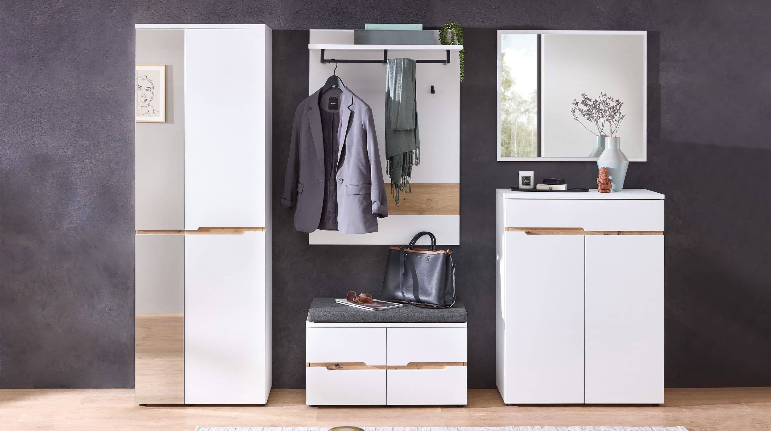 Wandgarderobe Paneele weiß - Artisan Eiche - 80 cm - MEMPHIS 