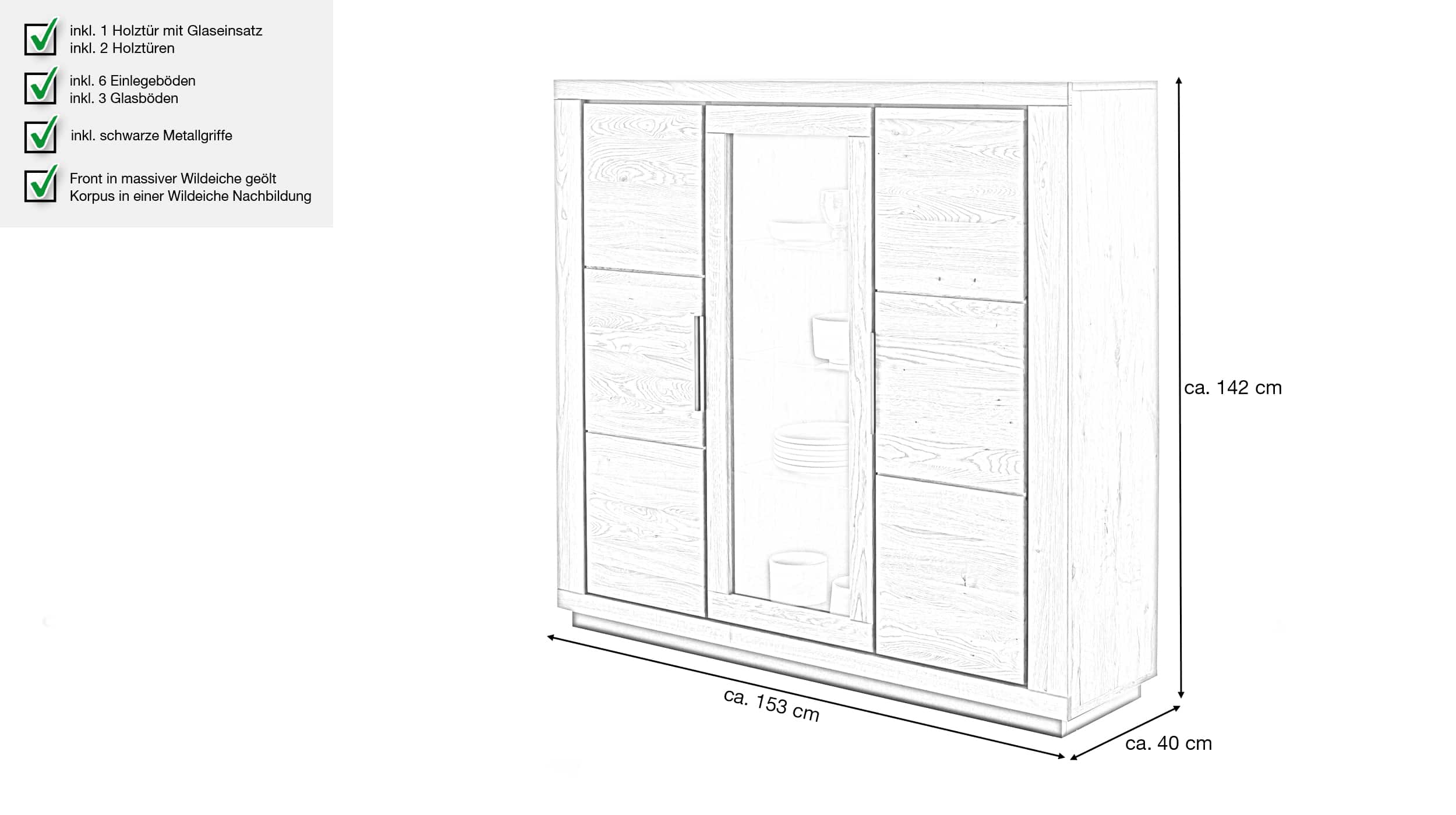 Highboard Wildeiche teilmassiv geölt 153 cm - GRENO