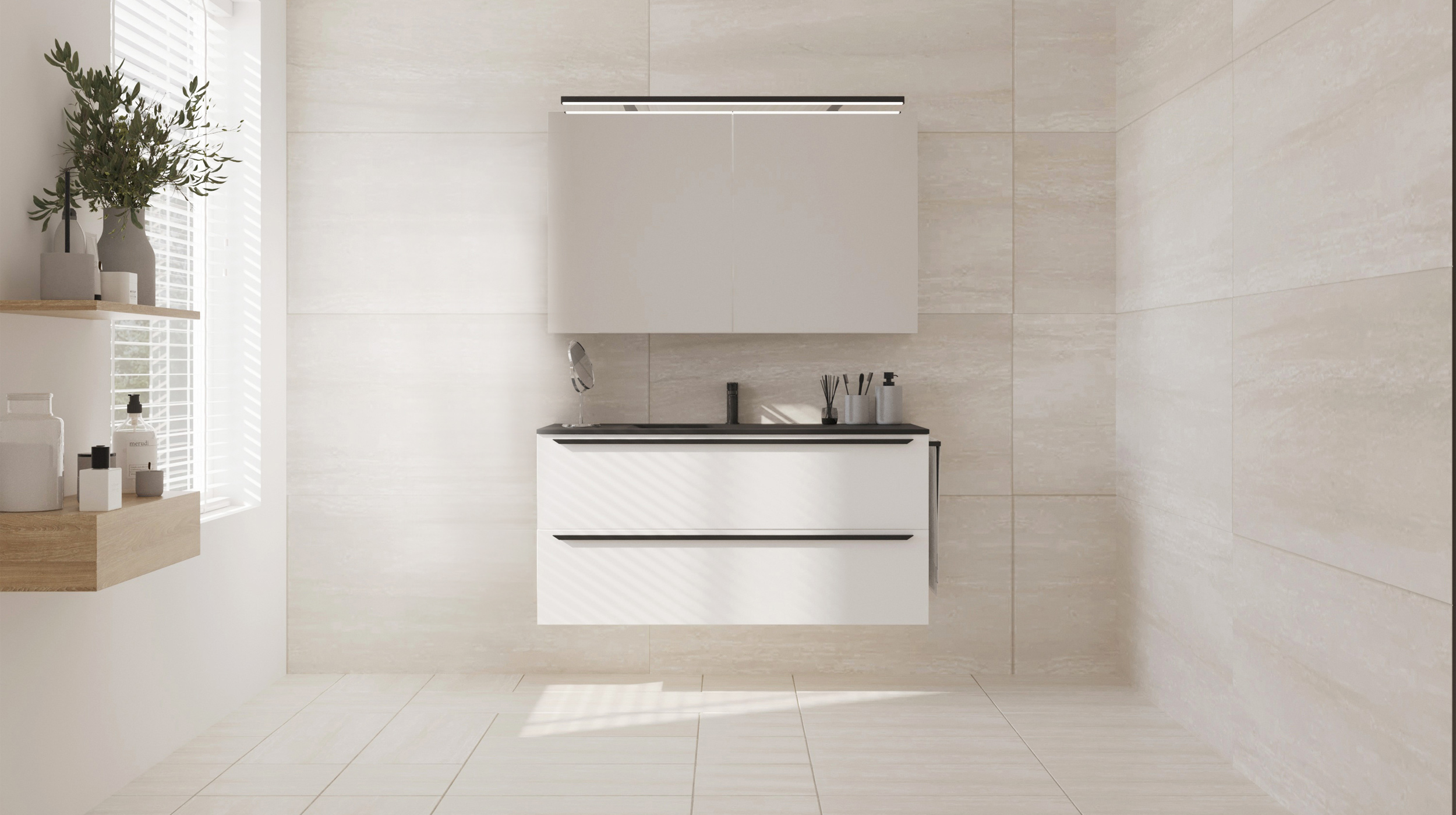 Badmöbel-Set weiß glanz - 2 Teile - Waschtisch 120 cm - FERNANDA