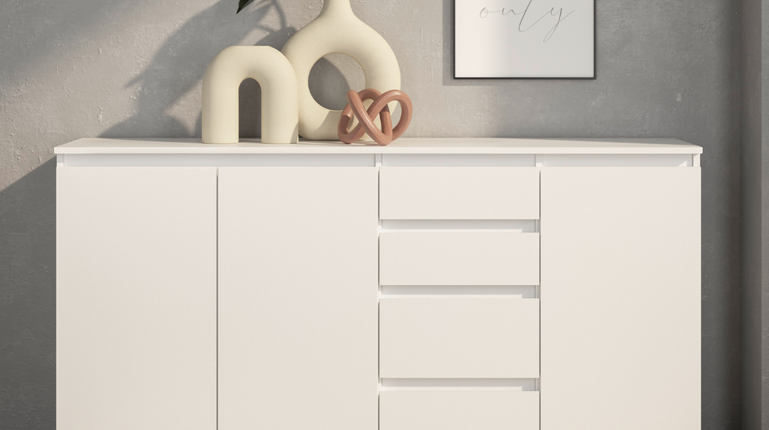 Sideboard mit 4 Schubladen weiß 160 cm - 3-türig - BRESTA