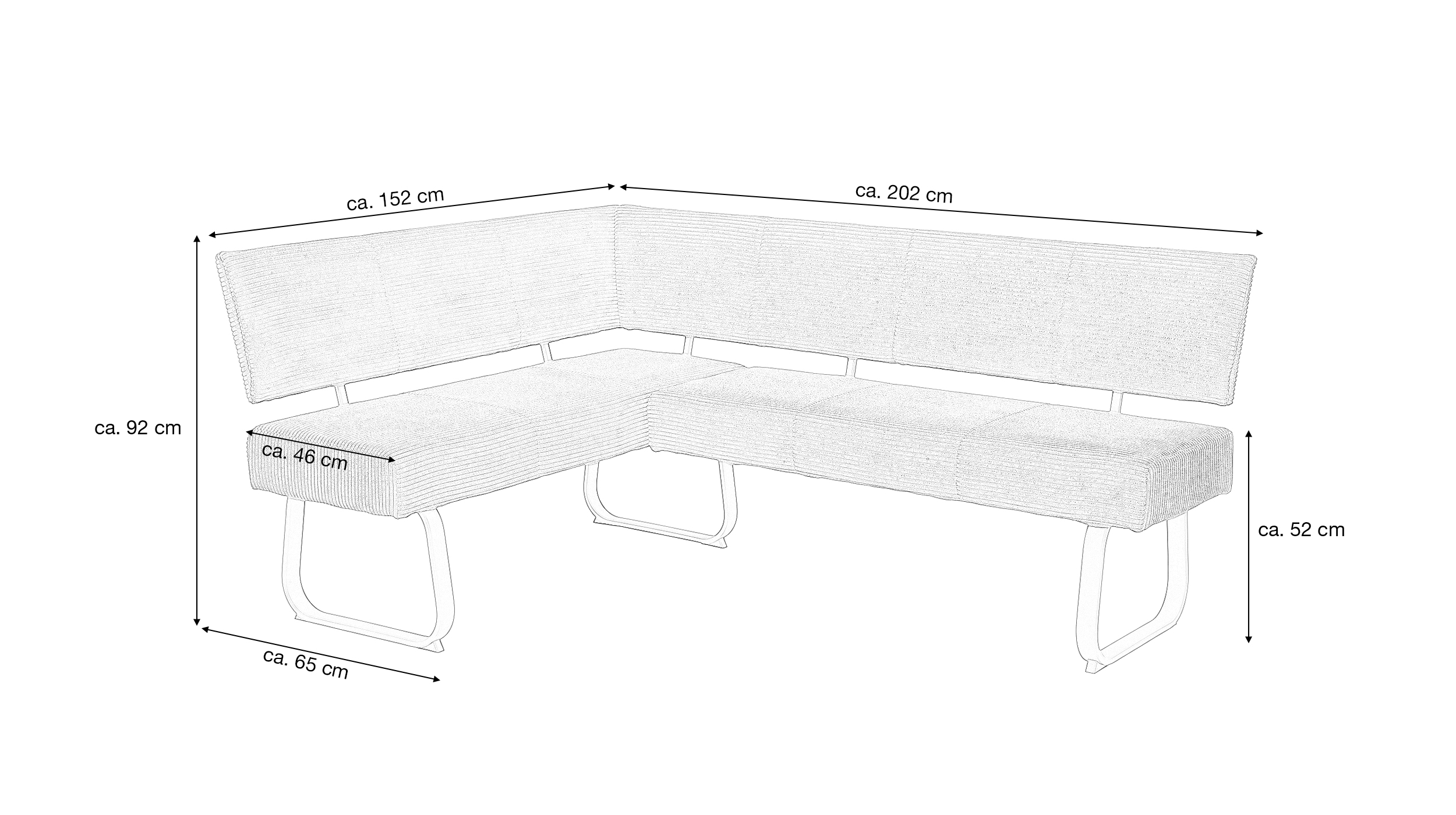 Eckbank Cordbezug anthrazit 202 x 152 cm Bank - OLESSA 
