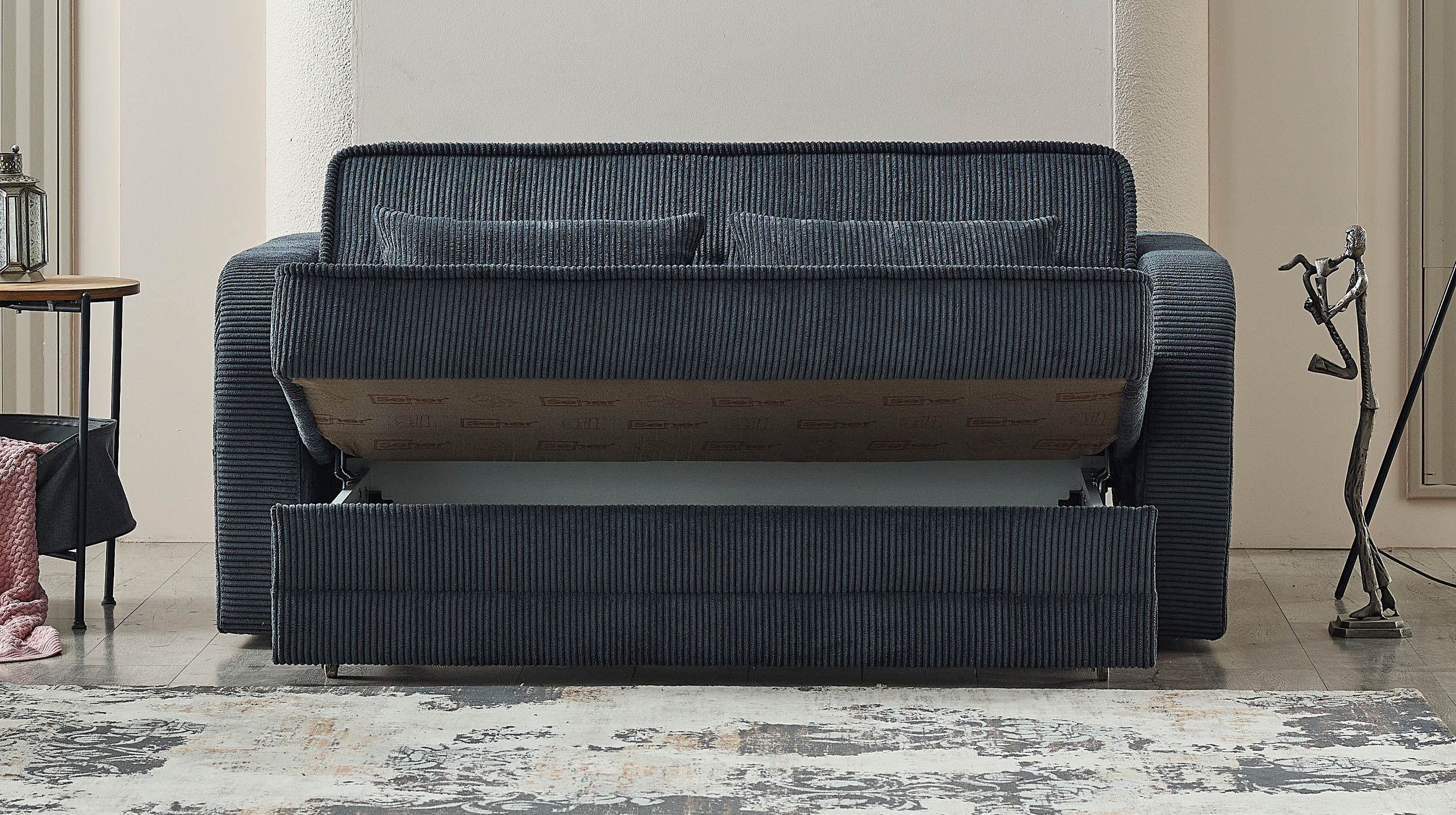 Schlafsofa Cord anthrazit Bettkasten ausziehbar 171 cm - MOLERON