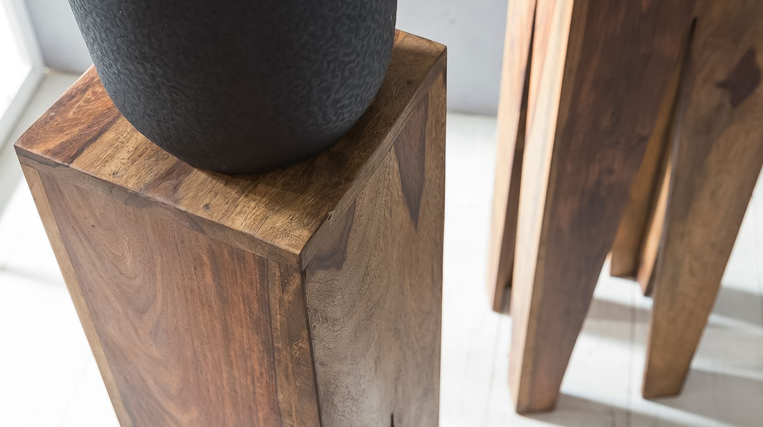 Beistelltisch 3er-Set Sheesham massiv gebeizt - 25 x 25 cm - SOFIE