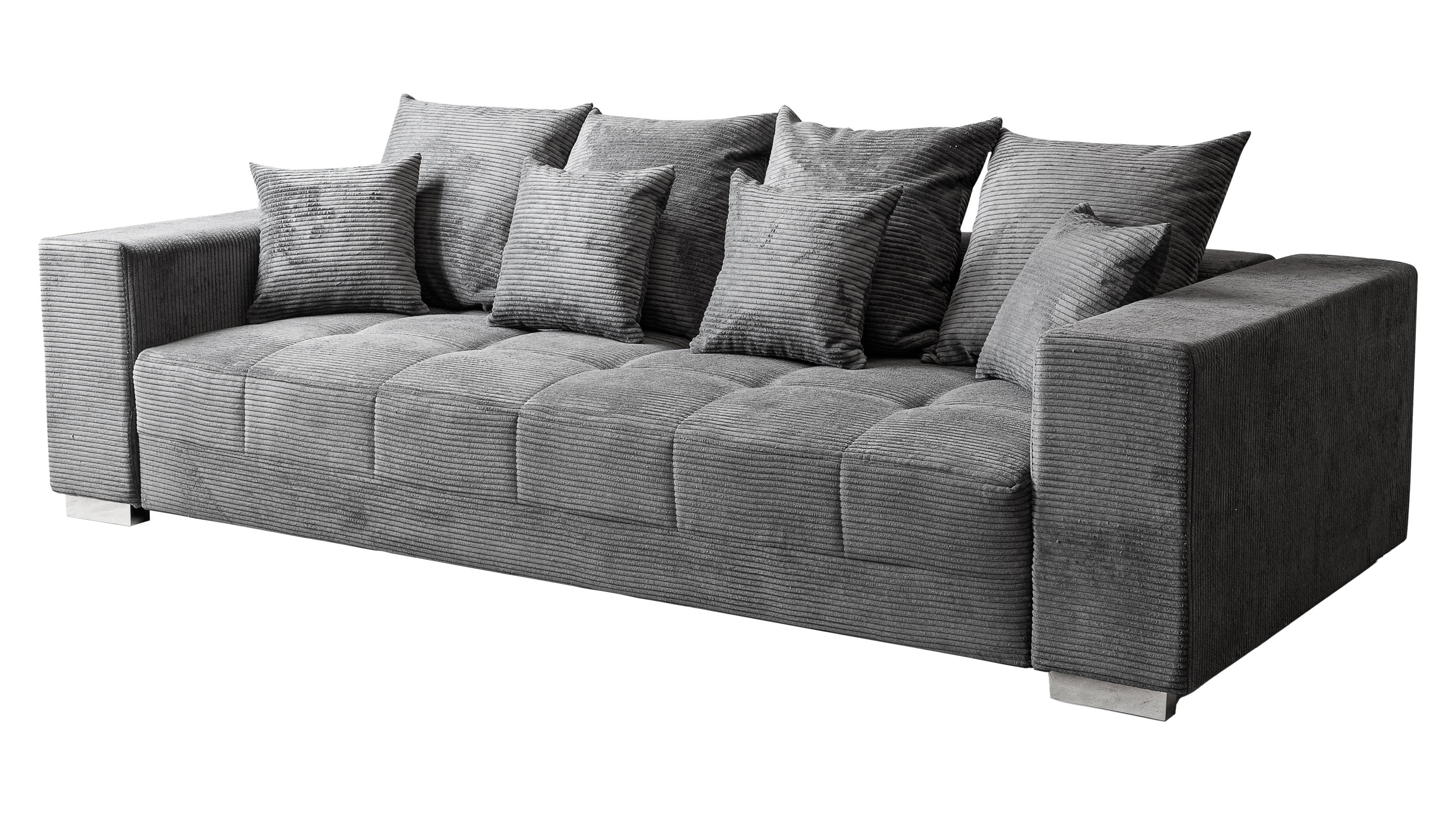Big Sofa Cord grau - Nosagunterfederung - 254 cm - BORNEO