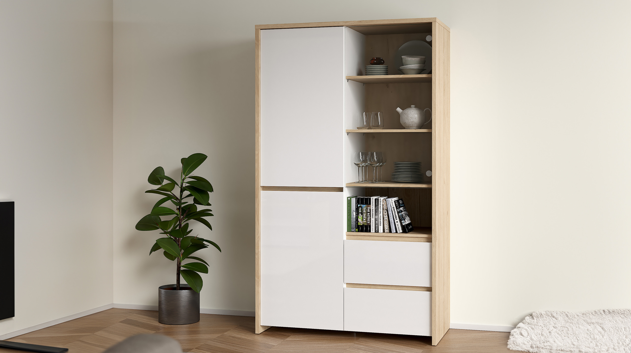 Vitrine mit Glastür weiß hochglanz Jackson Hickory B 100 cm - NEXT