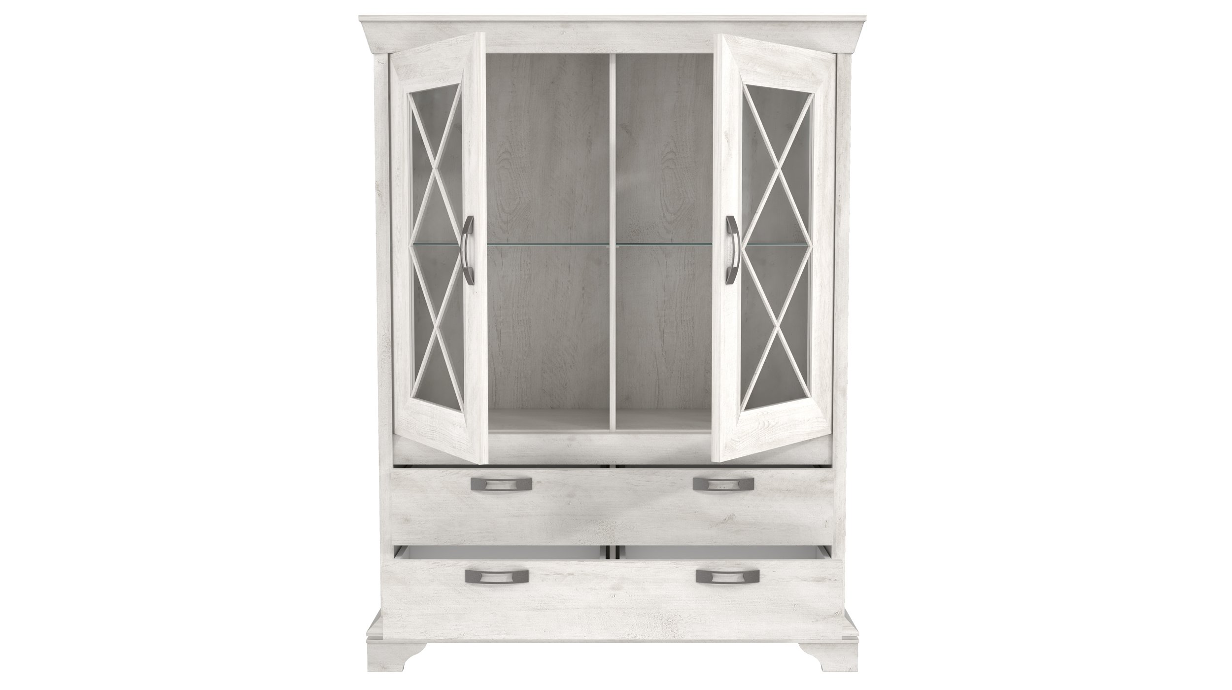 Vitrine mit 2 Glastüren Pinie weiß Breite 123 cm - KASHMIR
