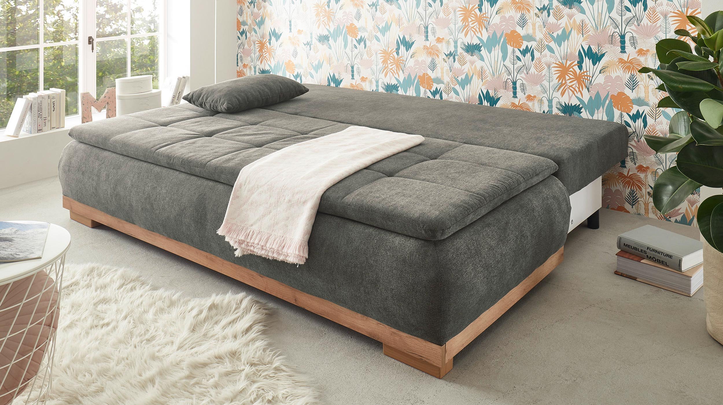 Schlafsofa grau mit Bettkasten Federkern 208 x 105 cm - AMBRA