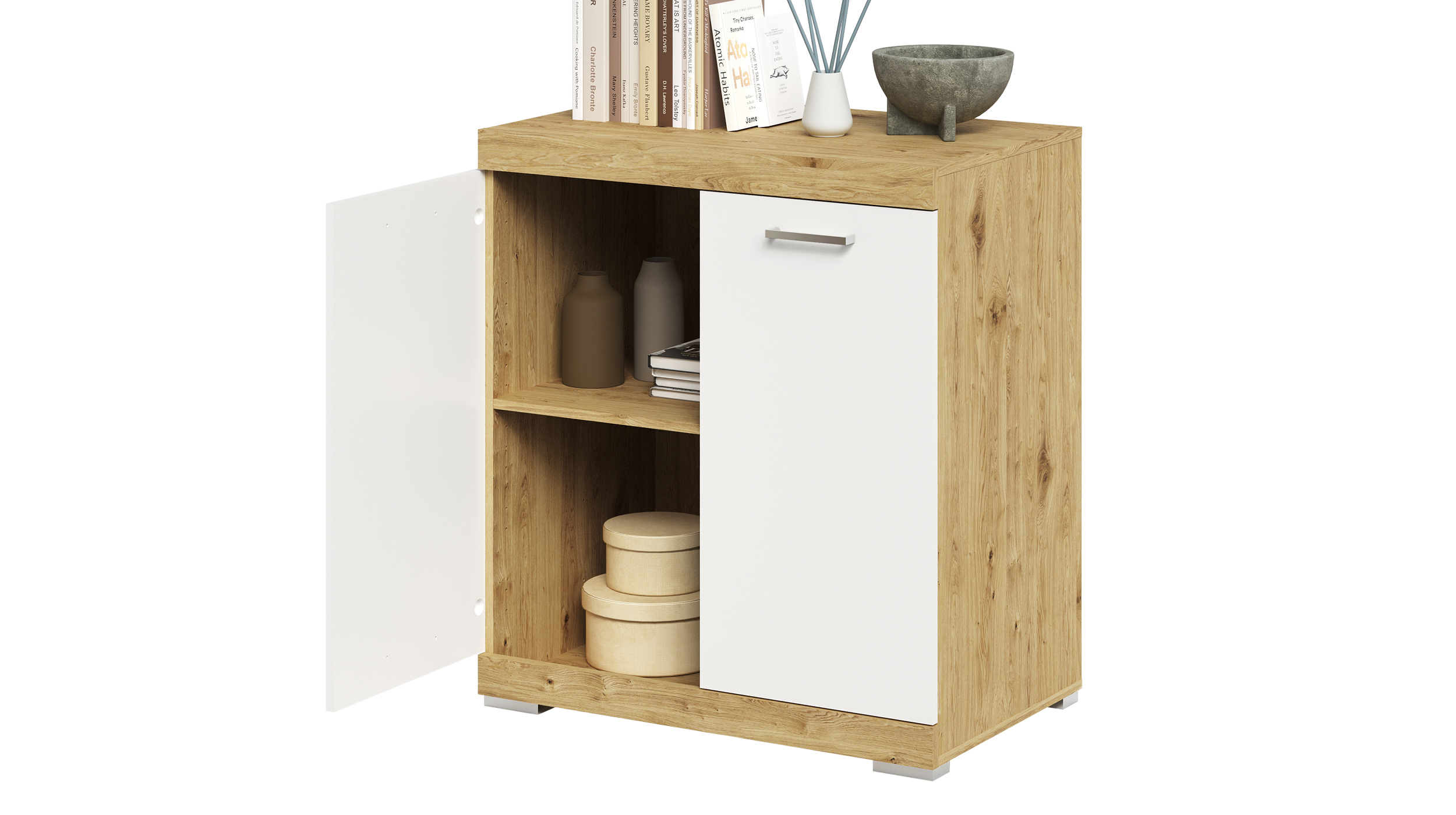 Kommode weiß Artisan Eiche 80 x 50 cm - 2-türig - BRISTOL