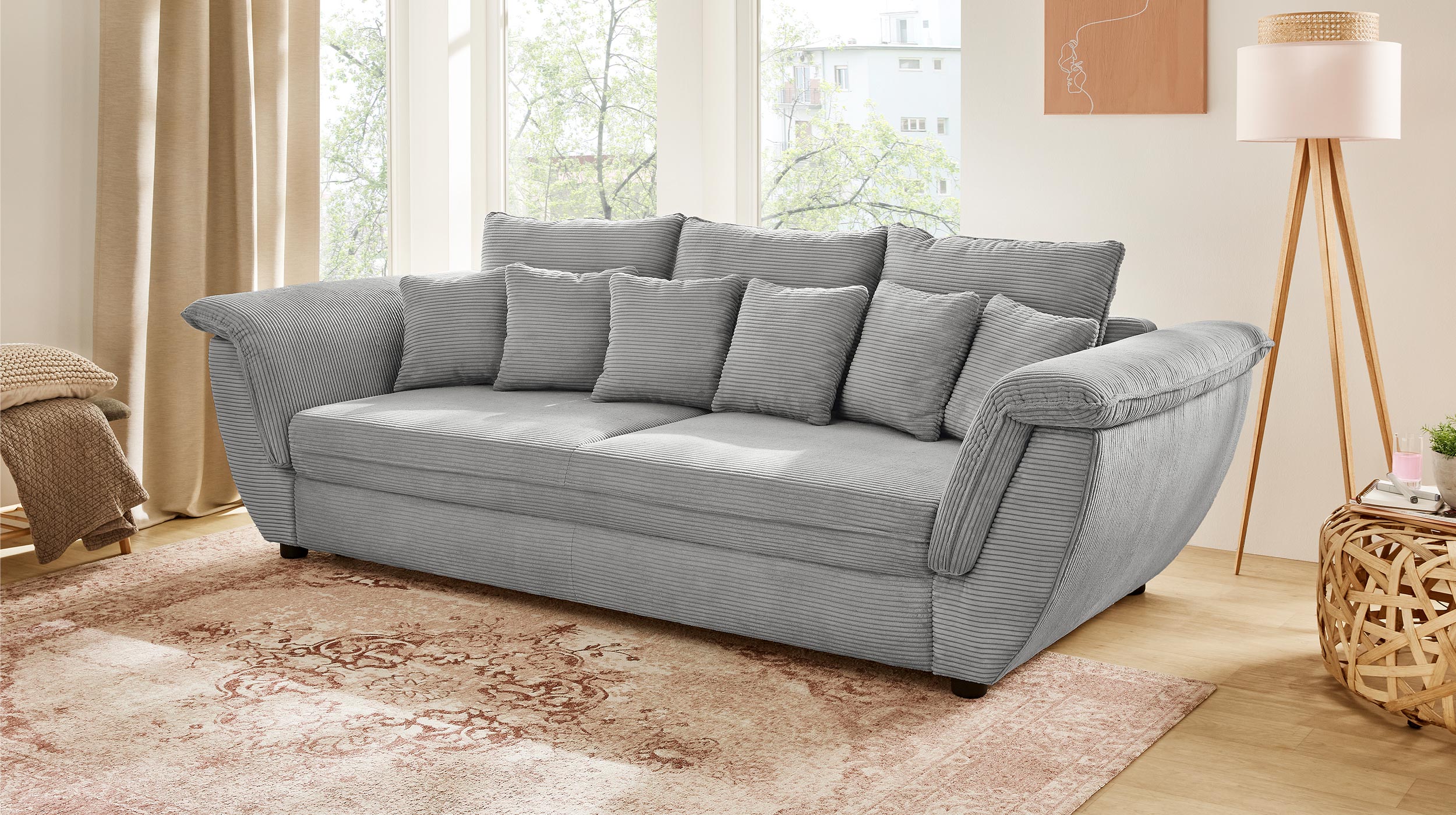 Big Sofa grau Cord 290 cm - Federkern - VENJA