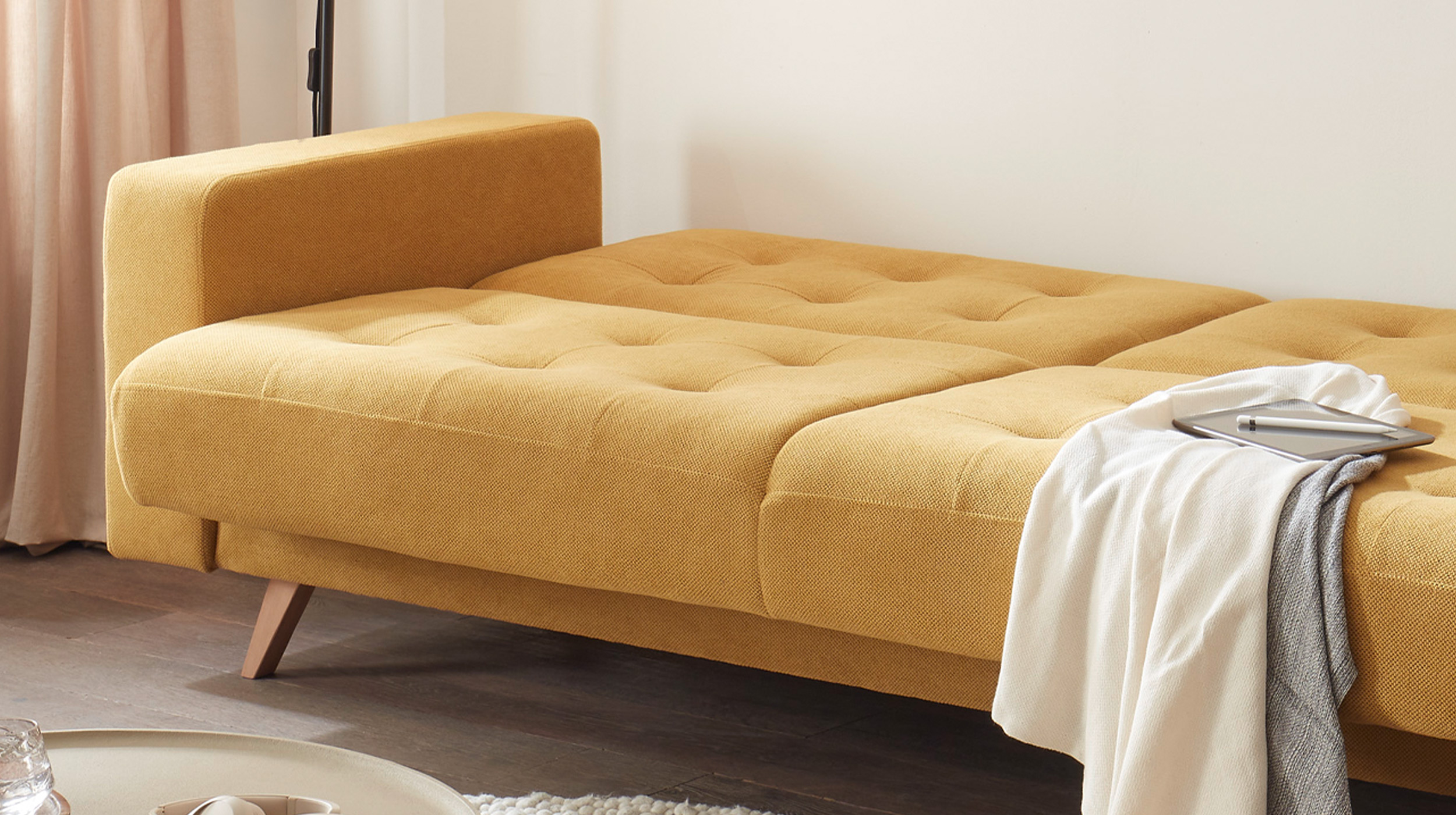Einzelsofa 3-Sitzer gelb Schlaffunktion Bettkasten 230 cm - TRANDAL