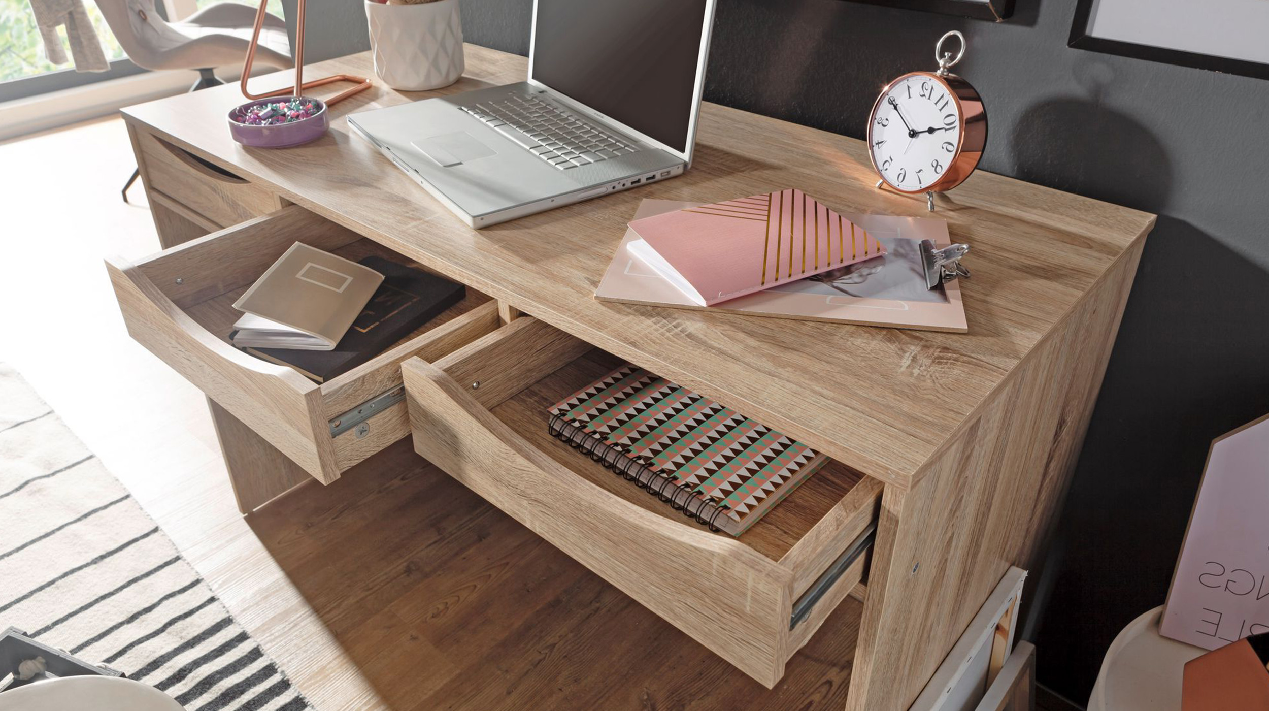 Schreibtisch Sonoma Eiche 120 x 55 cm - mit Schubladen - MONS