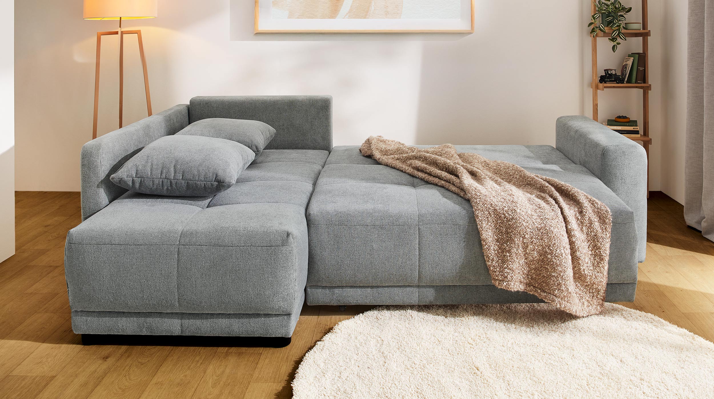 Ecksofa grau Schlaffunktion Bettkasten 248 x 171 cm - BRAVINO