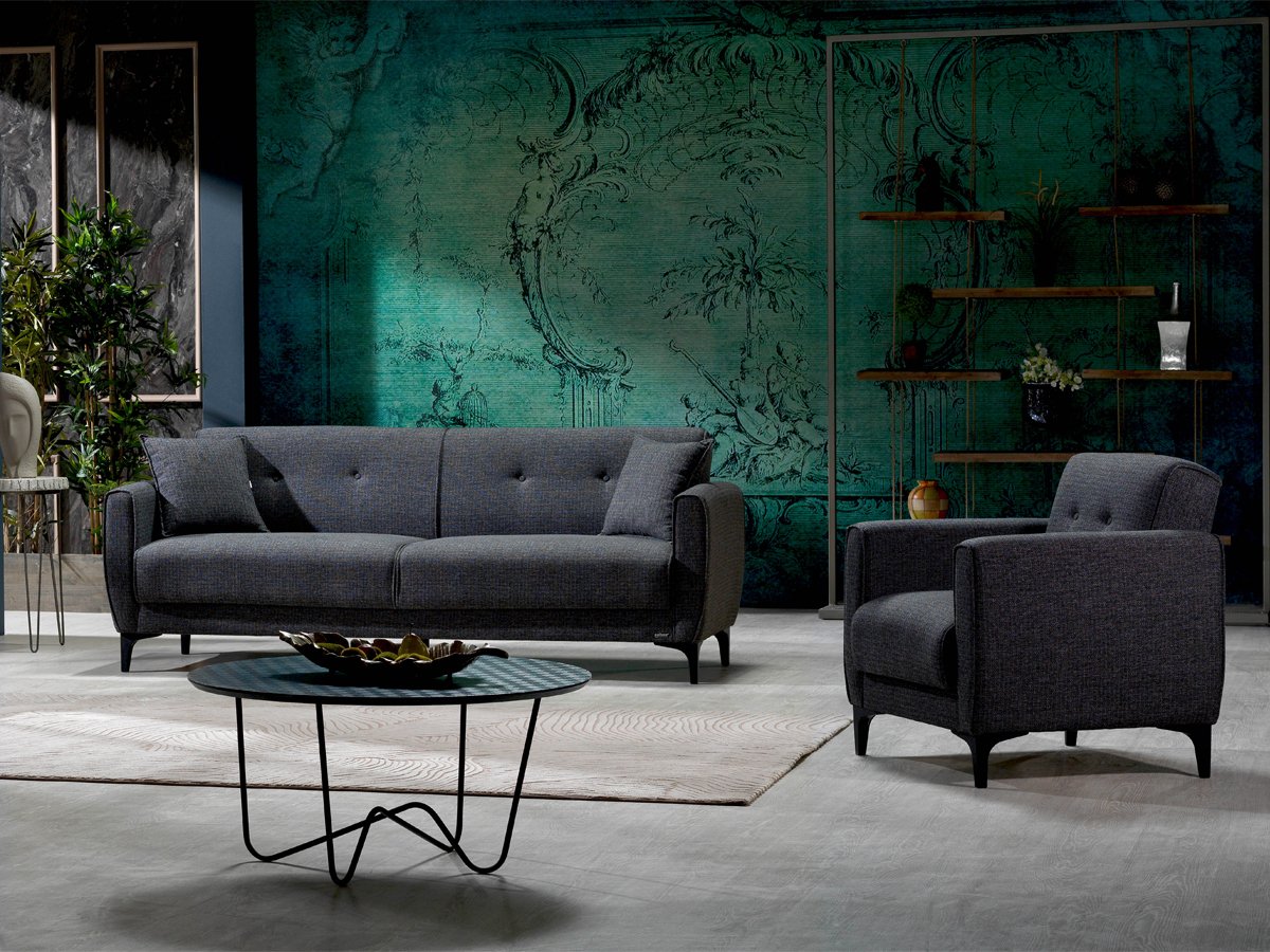Einzelsofa anthrazit Schlaffunktion ausziehbar 3-Sitzer 208 cm - SAHIN