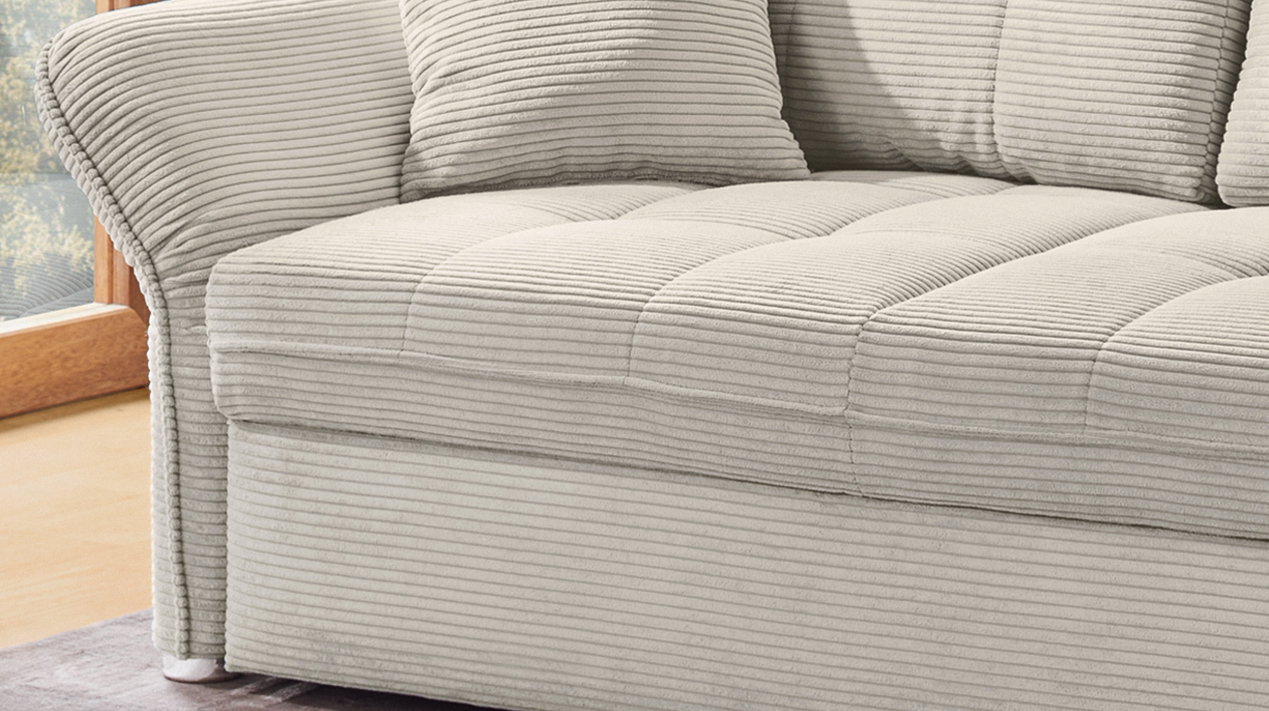 Schlafsofa Cord beige ausziehbar 167 x 105 cm - LEON