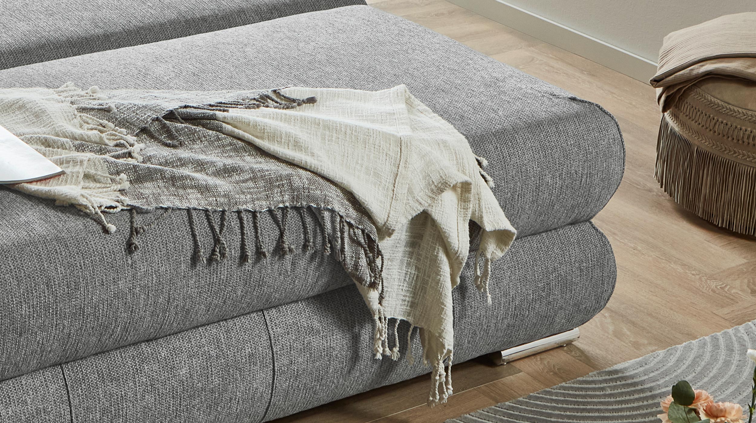 Schlafsofa mit Bettkasten grau 199 x 95 cm - BORNA