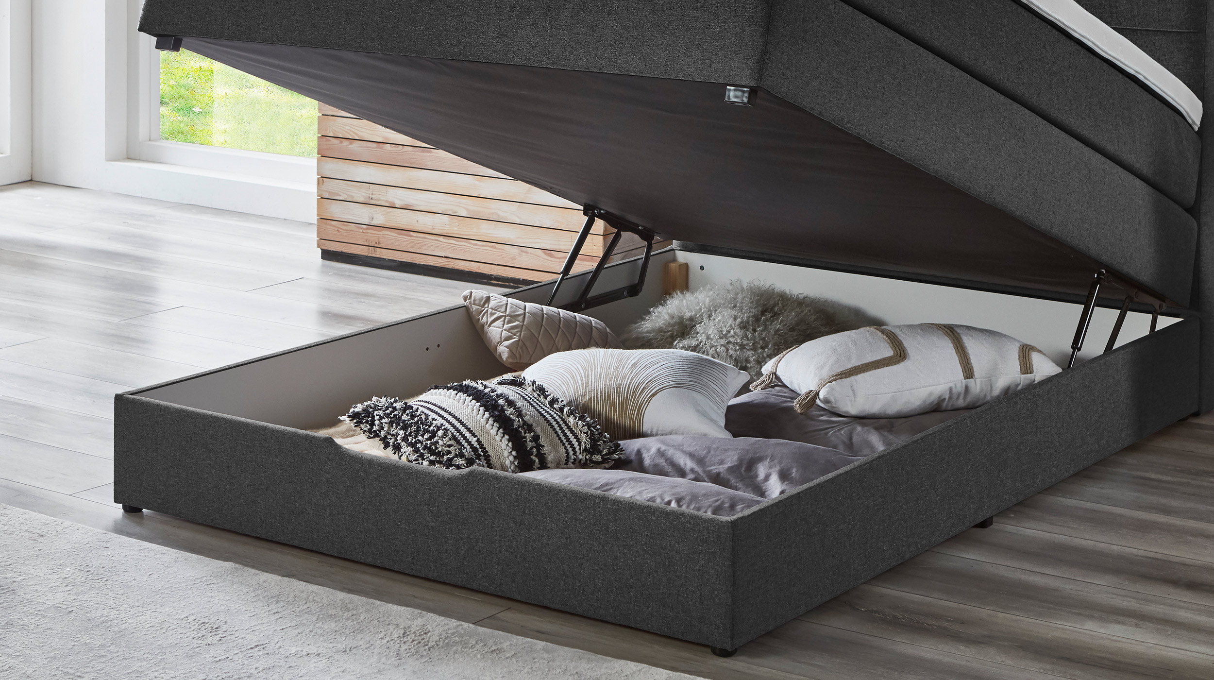 Boxspringbett 140 x 200 cm Bettkasten anthrazit Stoffbezug - KREMS