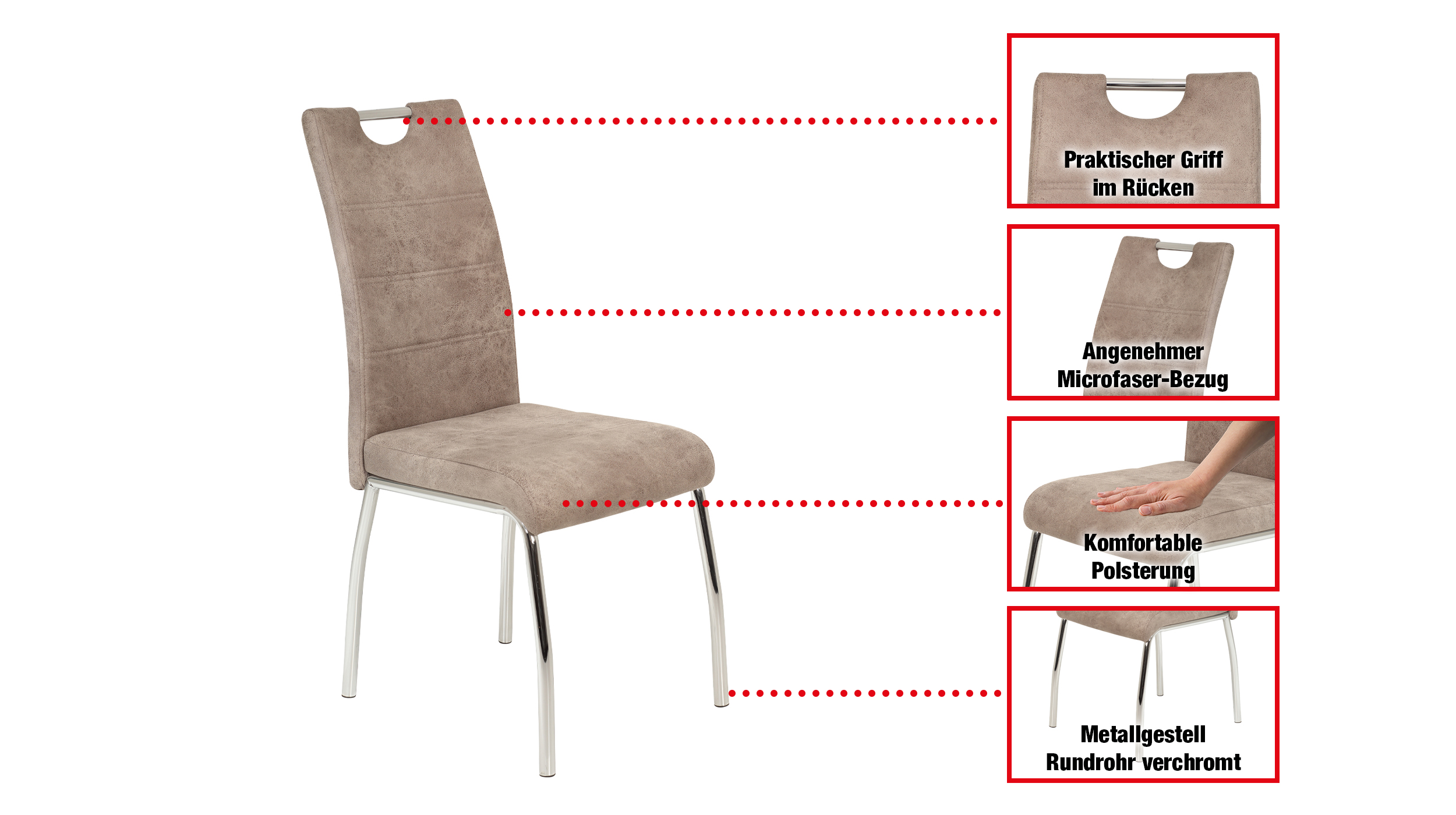 Polsterstuhl beige Metallgestell - Microfaser - SUSI