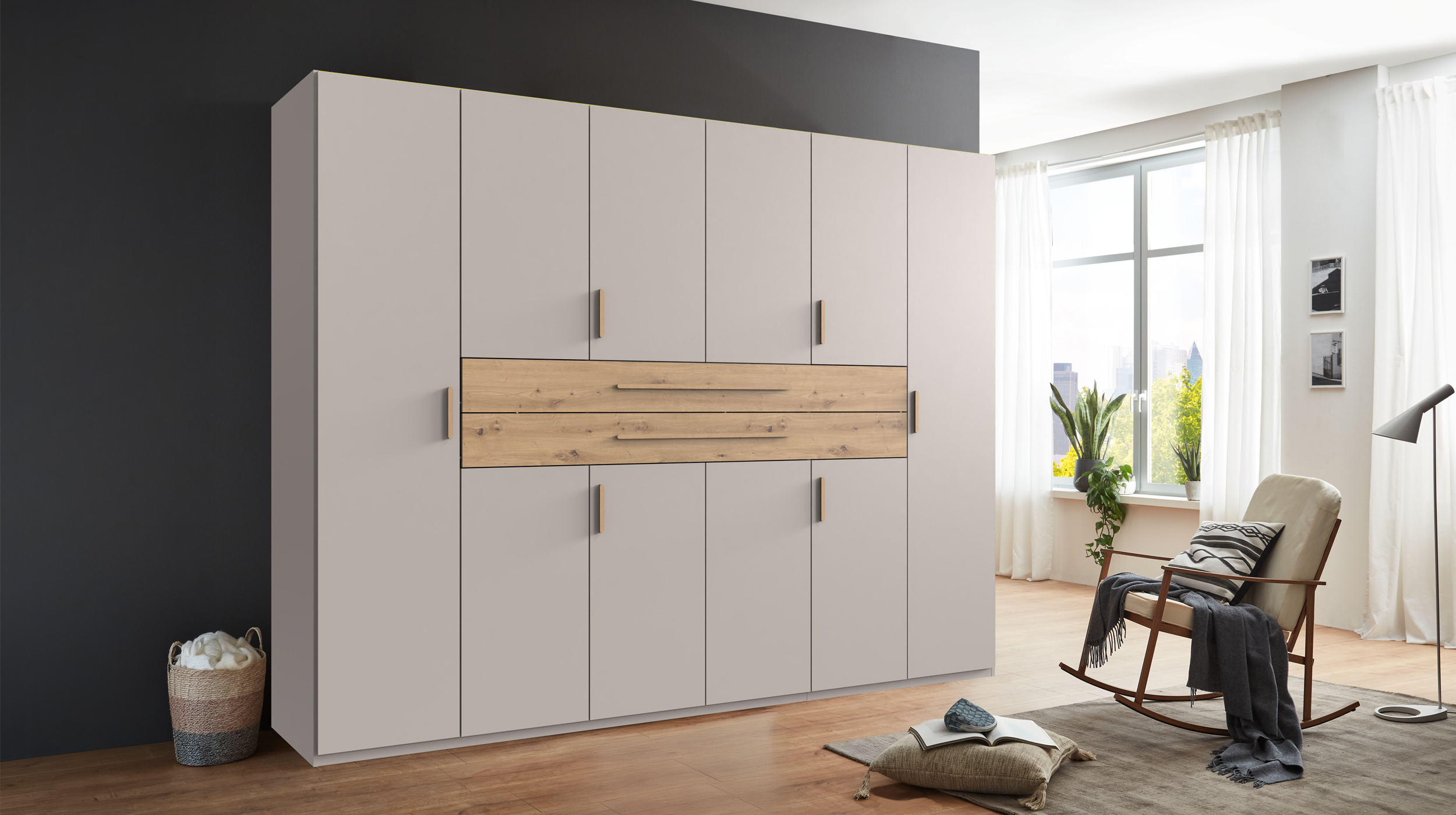 Kleiderschrank beige Artisan Eiche 270 cm 10-türig - DIGIT