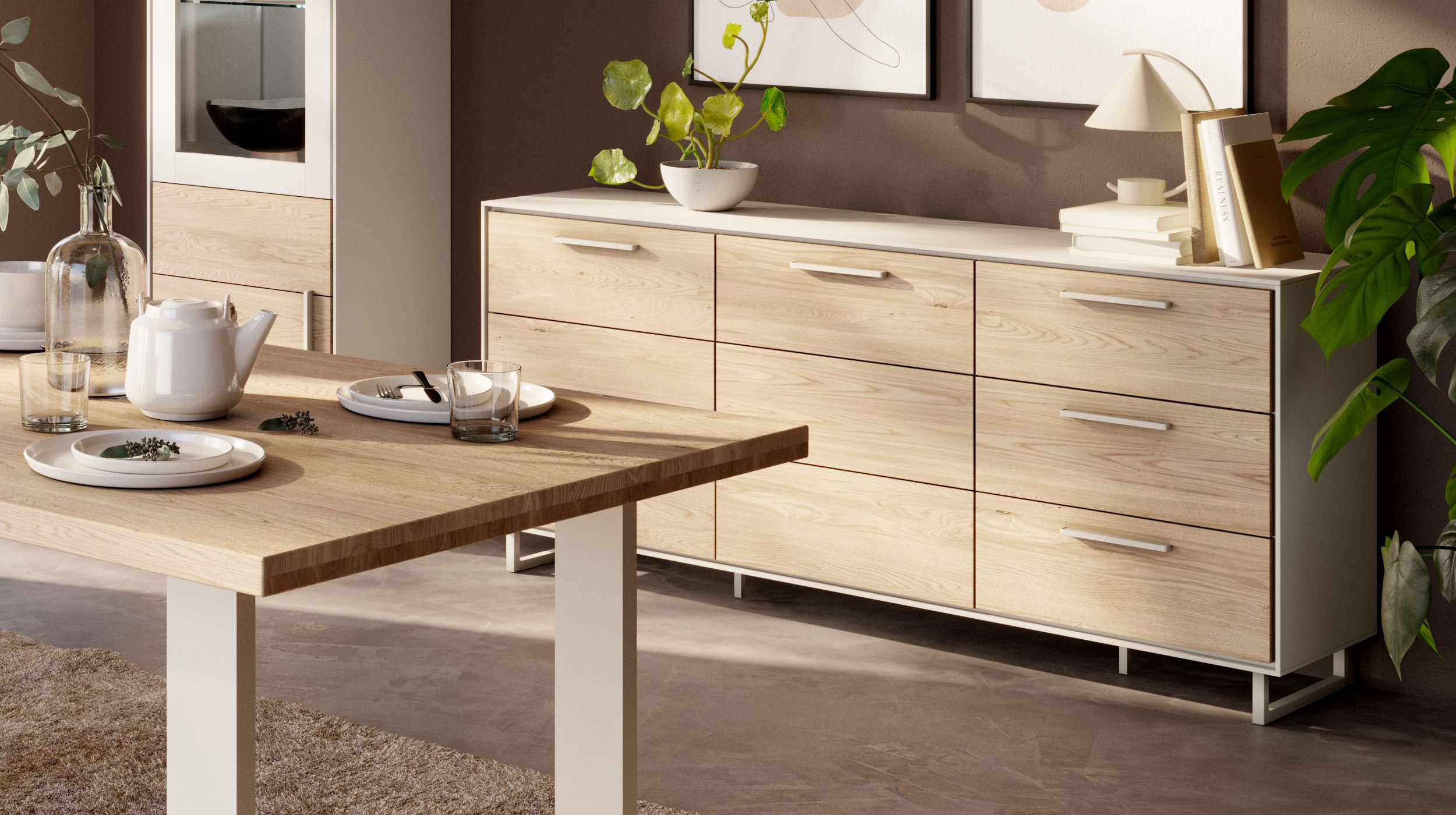 Sideboard mit 3 Schubladen Eiche teilmassiv geölt 163 cm - KAI 
