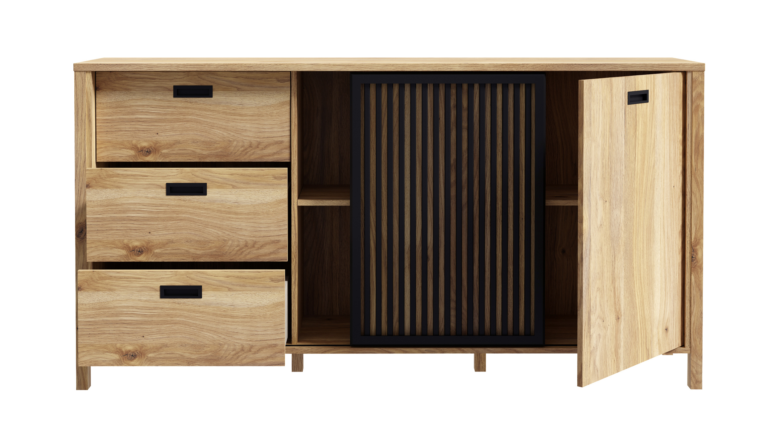 Sideboard - Schiebetür - Mauvella Eiche - schwarz - 175 cm - JYTANA