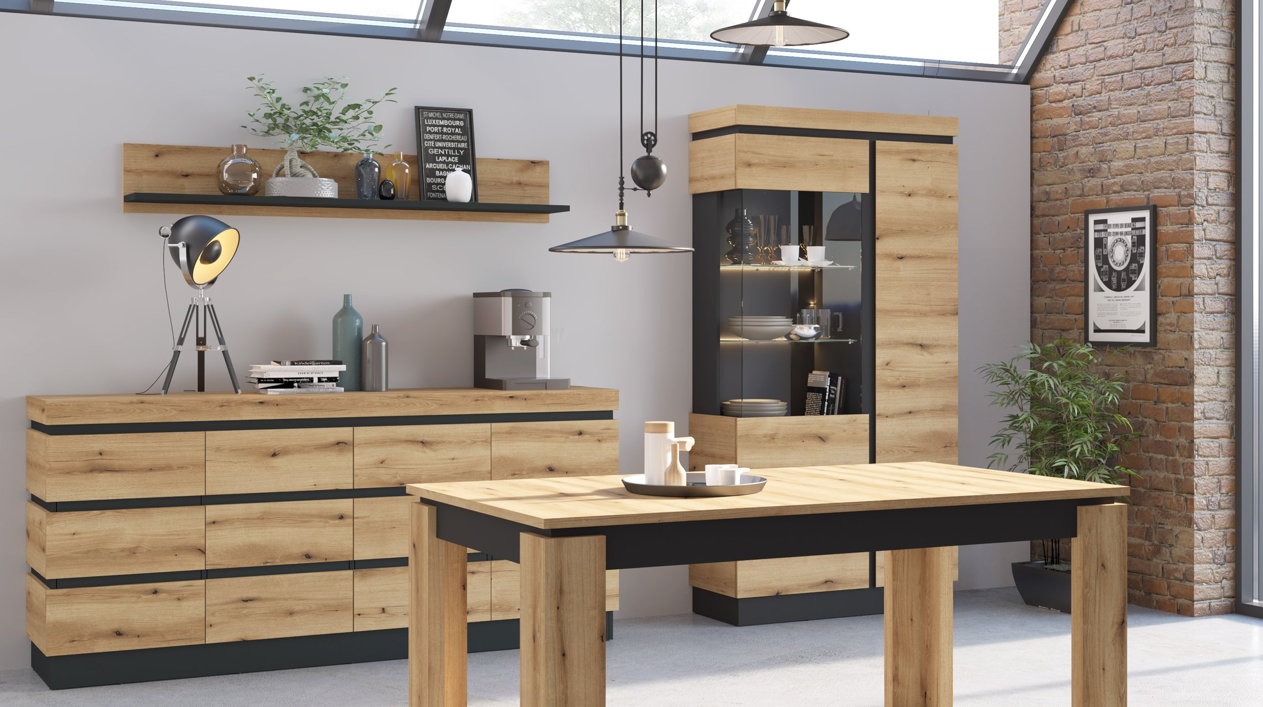 Vitrine mit Glastür Coast Evoke Eiche - grau Breite 104 cm - CORTE