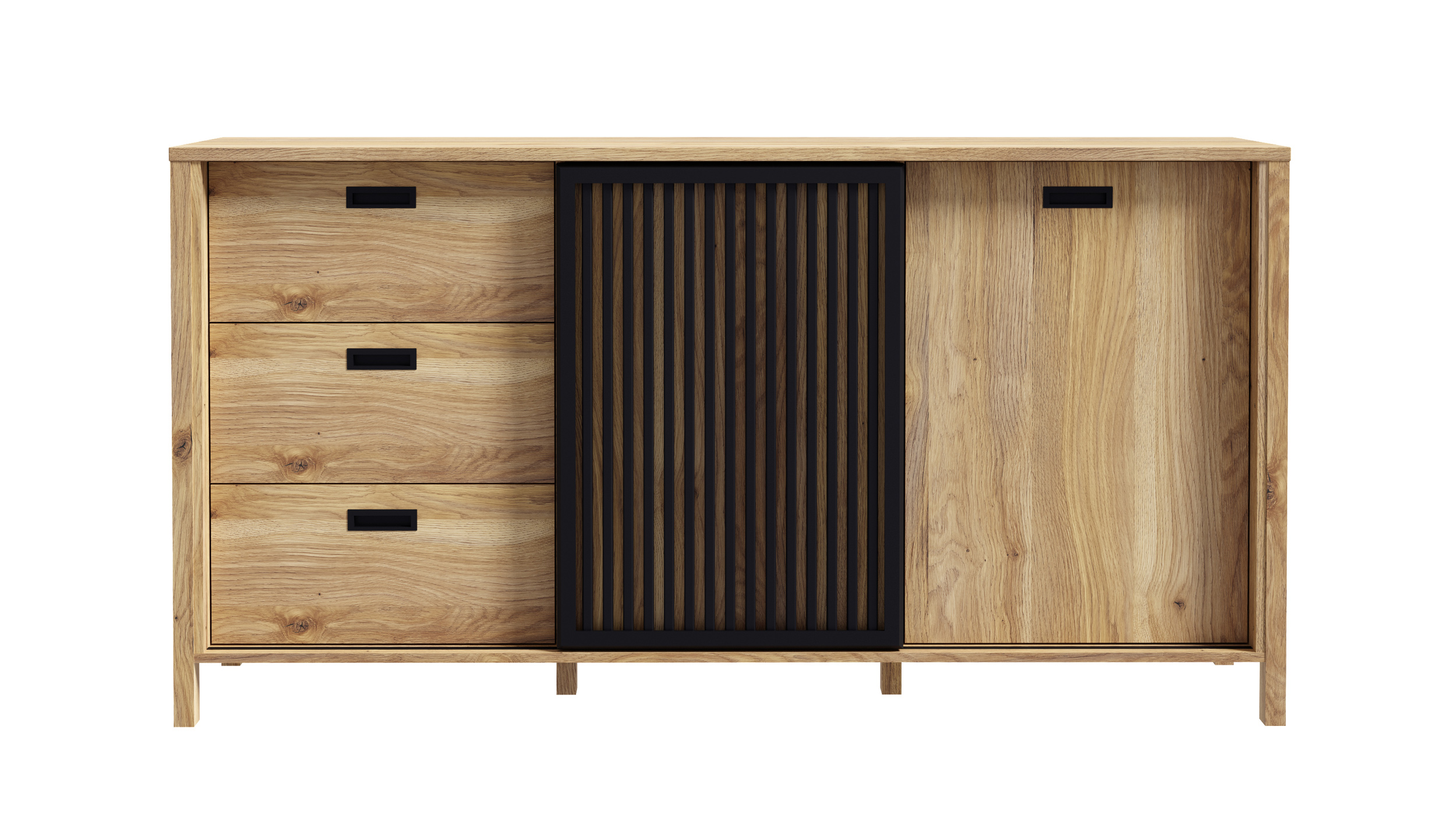 Sideboard - Schiebetür - Mauvella Eiche - schwarz - 175 cm - JYTANA