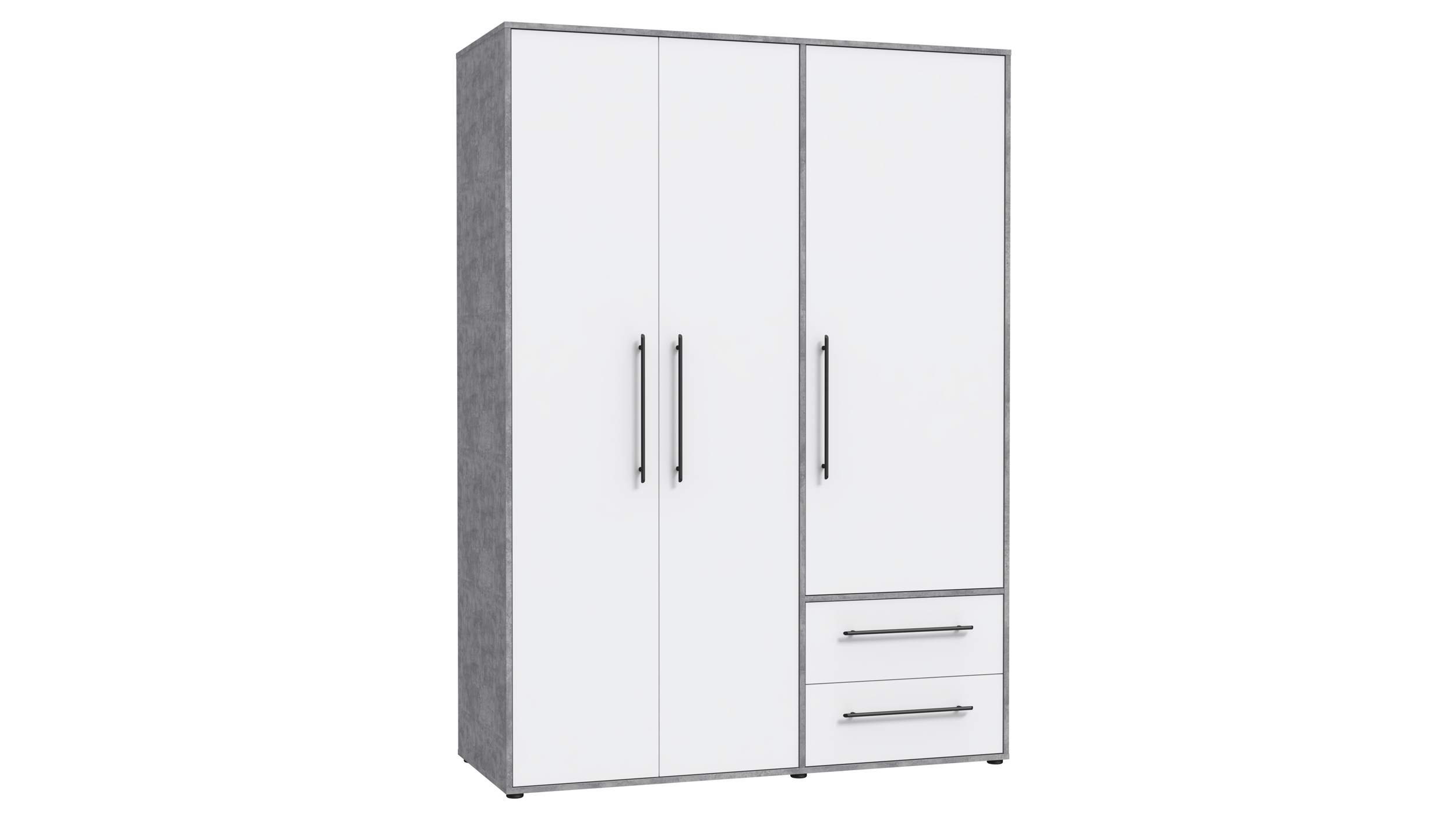 Kleiderschrank weiß - betonoptik - 144 cm - 3 Türen - MOKKARIS