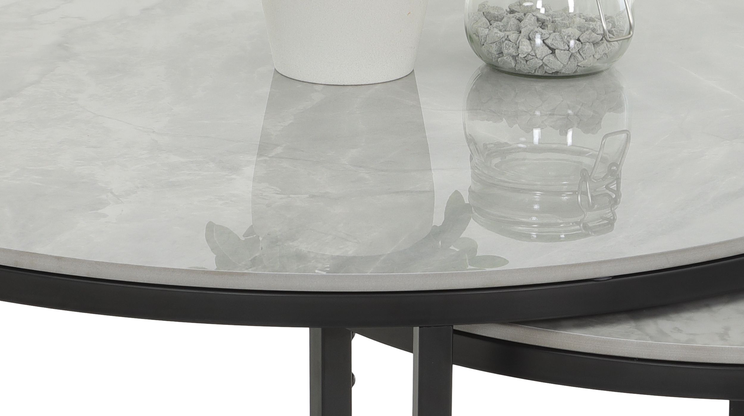 Couchtisch 2er-Set Marmoroptik grau hochglanz - 80 cm - 60 cm - LUAN