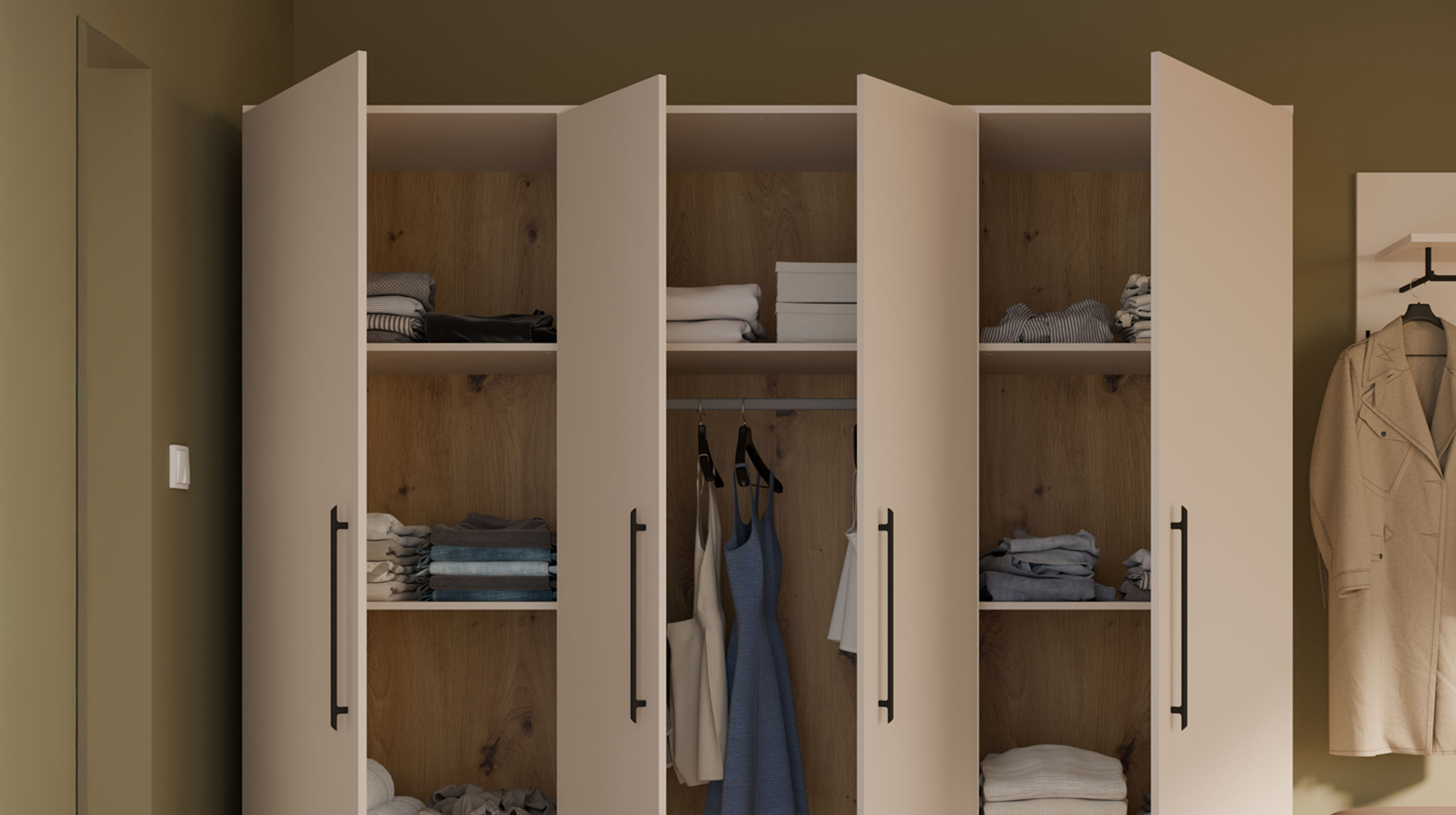 Kleiderschrank beige Artisan Eiche - 206 cm - 4 Türen - MOKKARIS