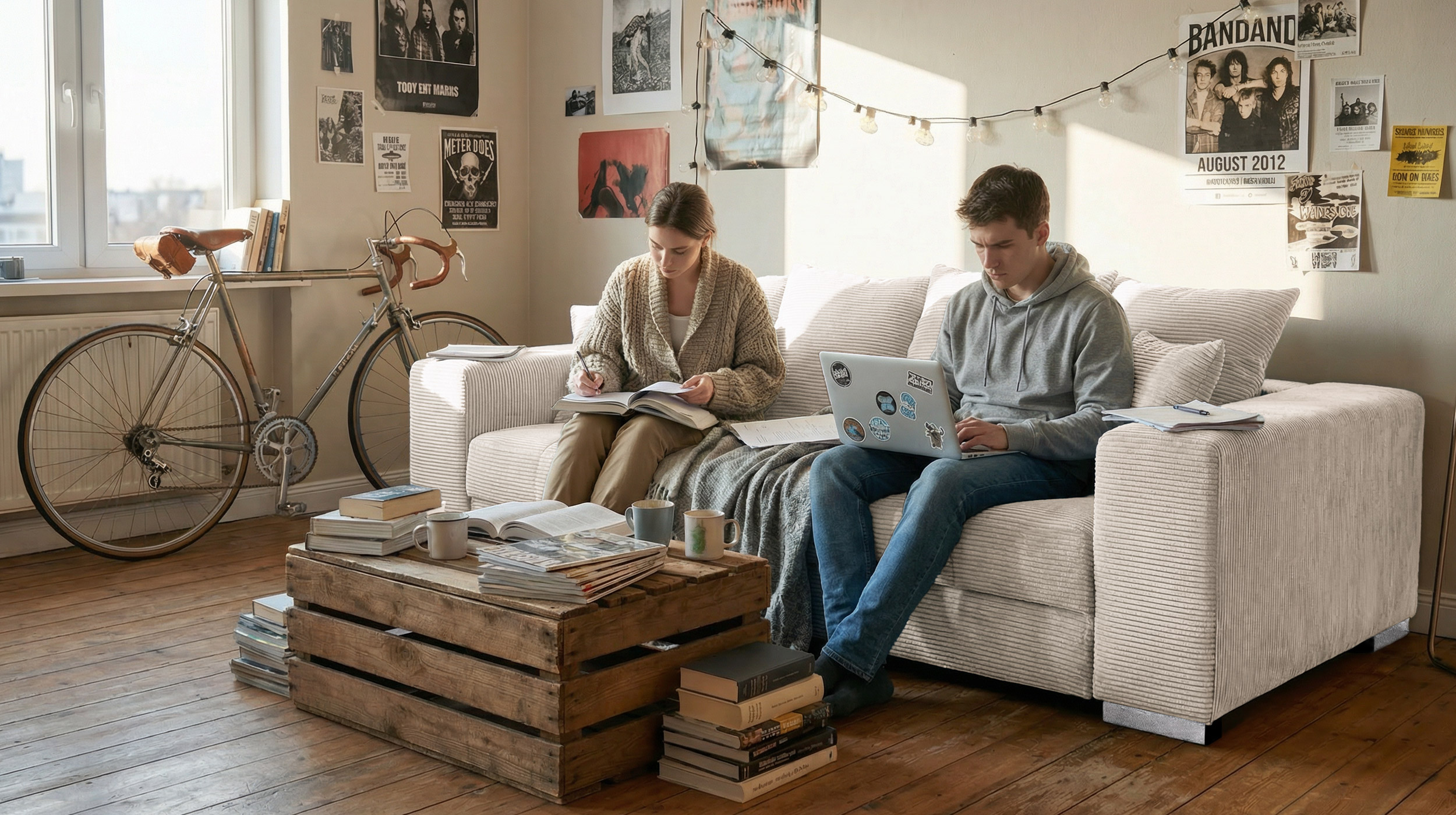 Big Sofa Cord beige - 254 cm - mit Nosagunterfederung - BORNEO